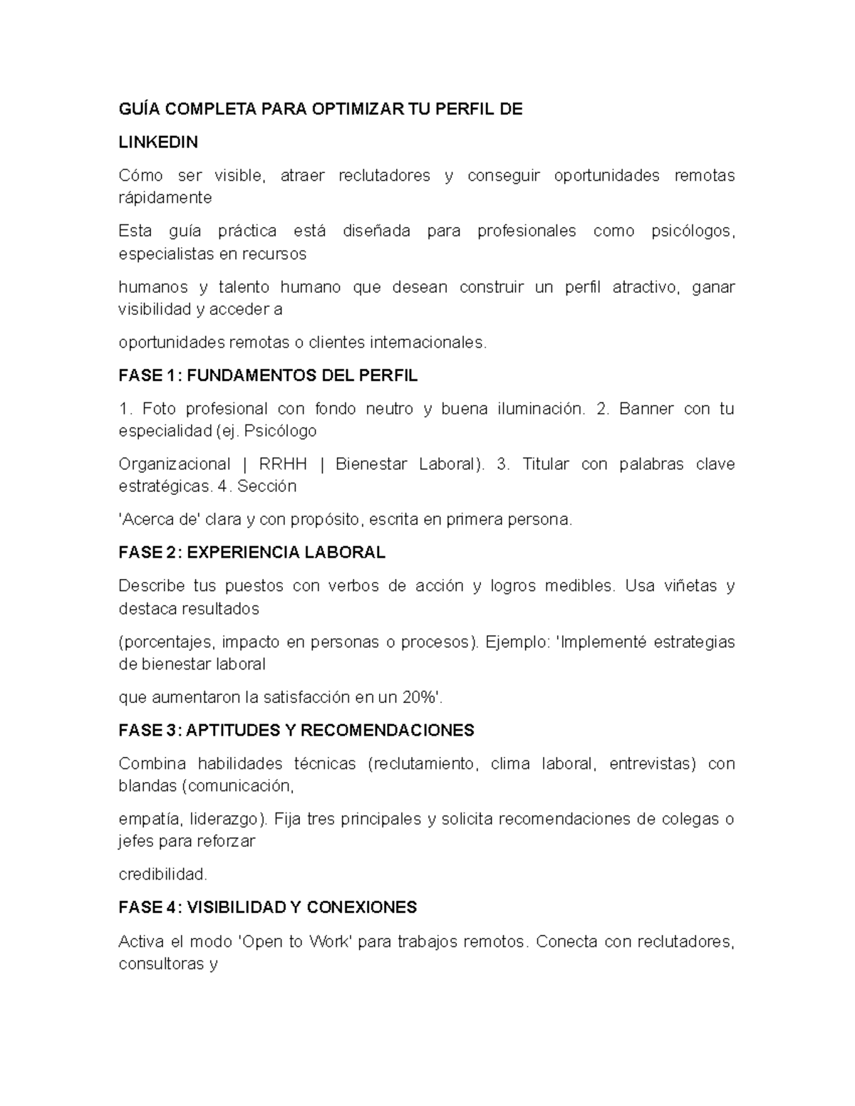 GUÍA COMPLETA PARA OPTIMIZAR TU PERFIL DE LINKEDIN - Studocu