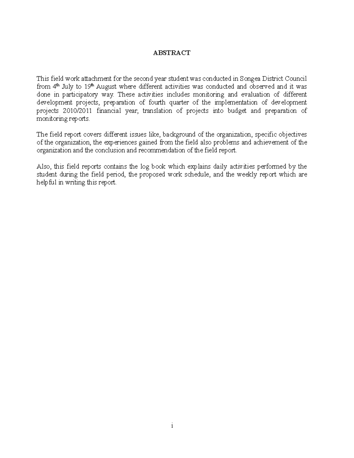 second field attachment report in Bahi - ABSTRACT This field work ...