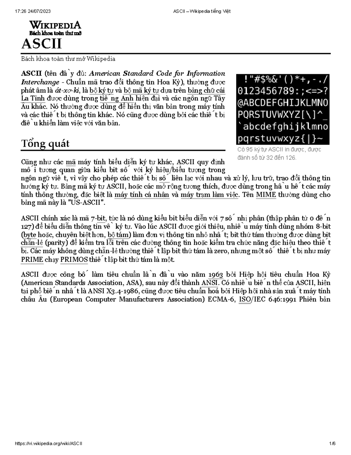 Tiêu chuẩn mã ASCII - Bảng ký tự và ứng dụng trong CNTT - Studocu