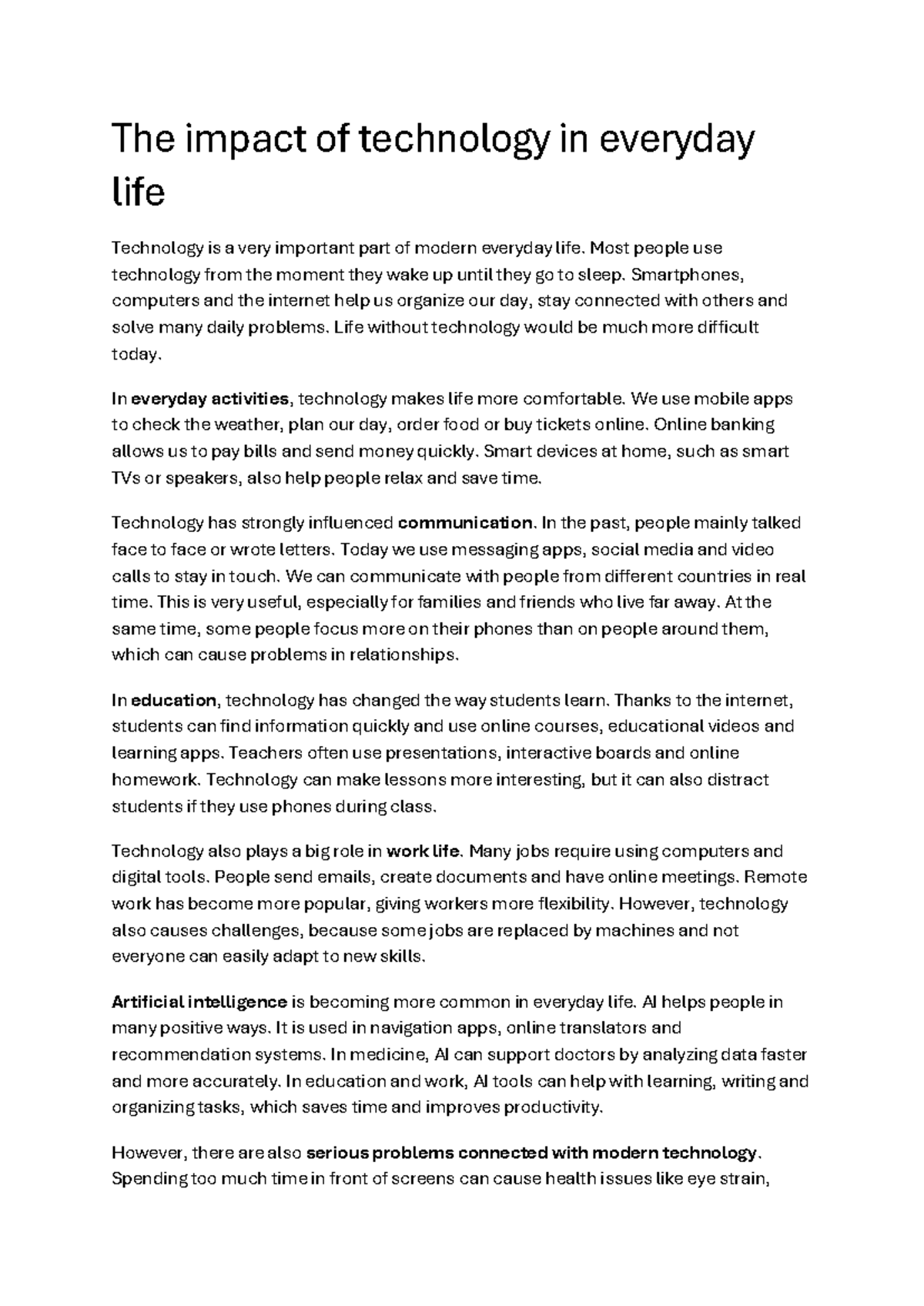 The Impact of Technology on Daily Life: A Comprehensive Overview - Studocu