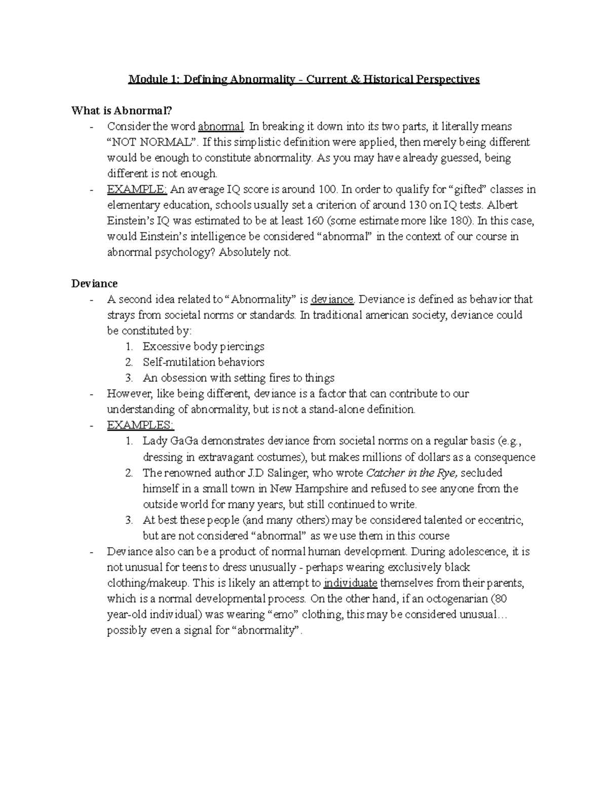 PSYC 281: Module 1 - Understanding Abnormal Behavior and Perspectives ...