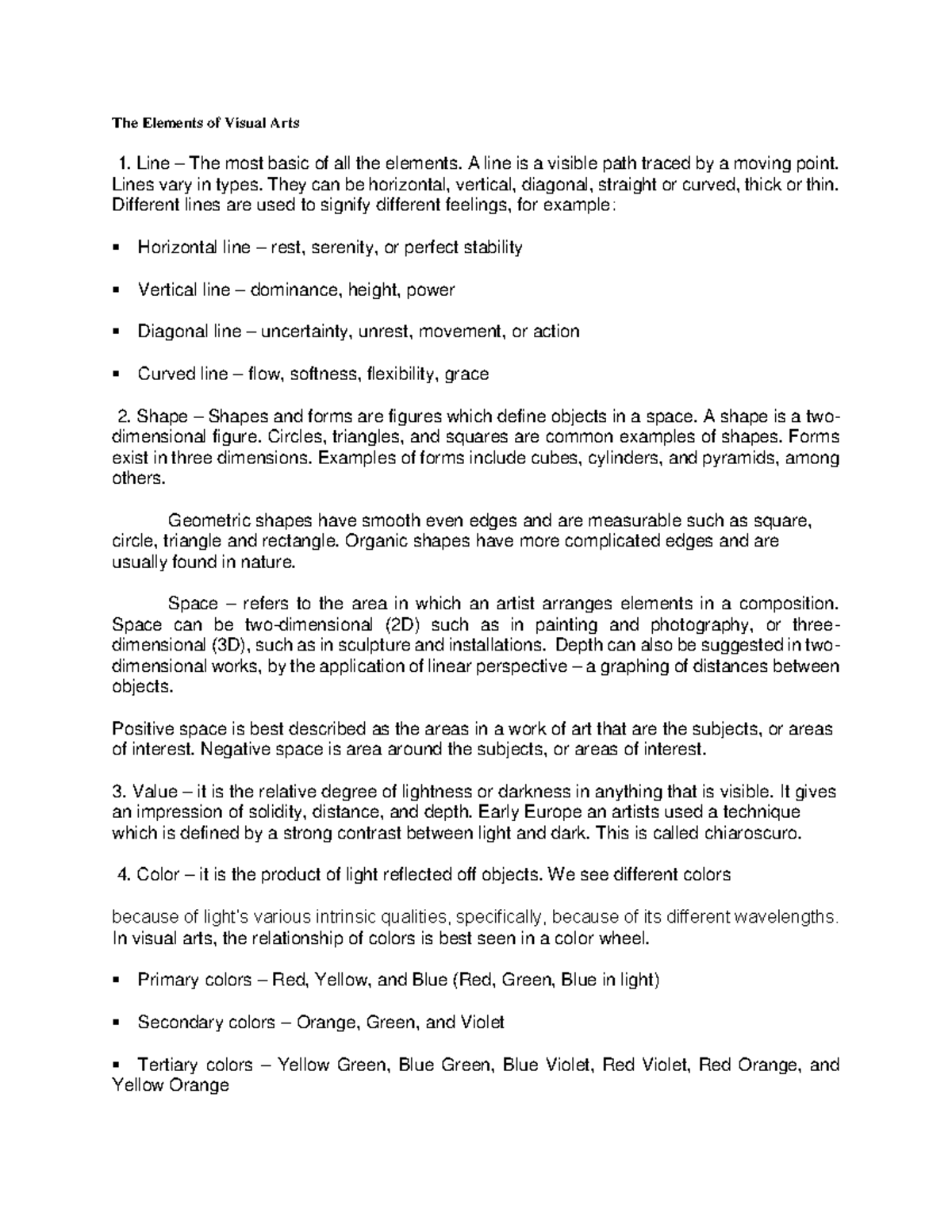 The Elements of Visual Arts: A Study Guide for 2024 - Studocu