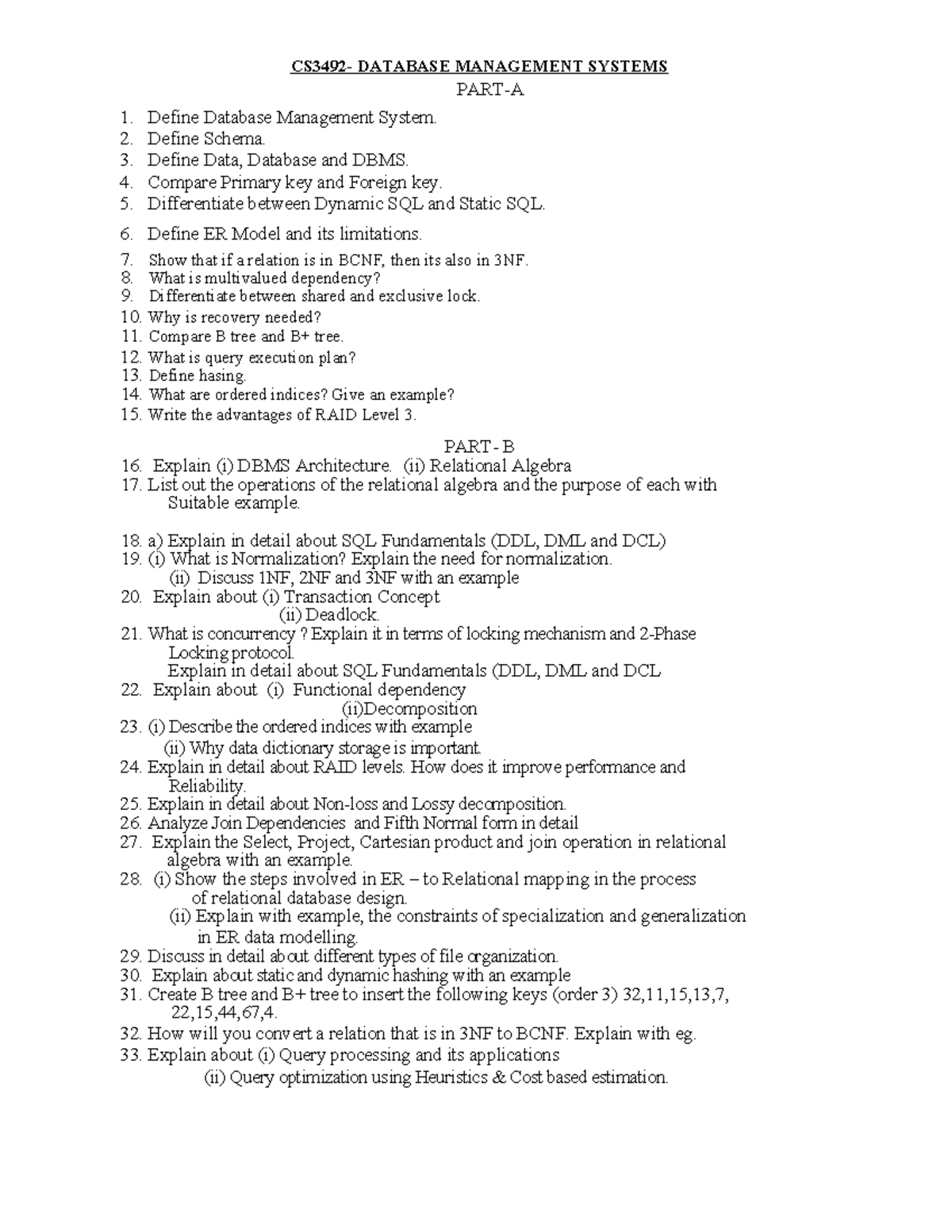 DBMS 101: Important Questions for Final Exam Preparation - Studocu