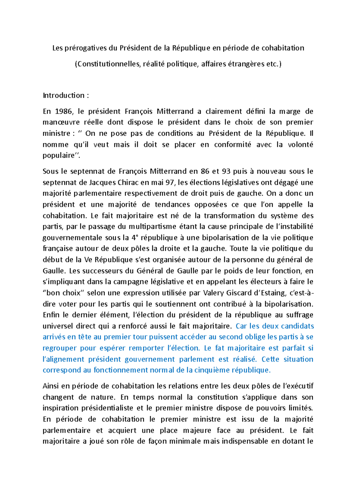 Exposé droit constitutionnel - Les prérogatives du Président de la ...