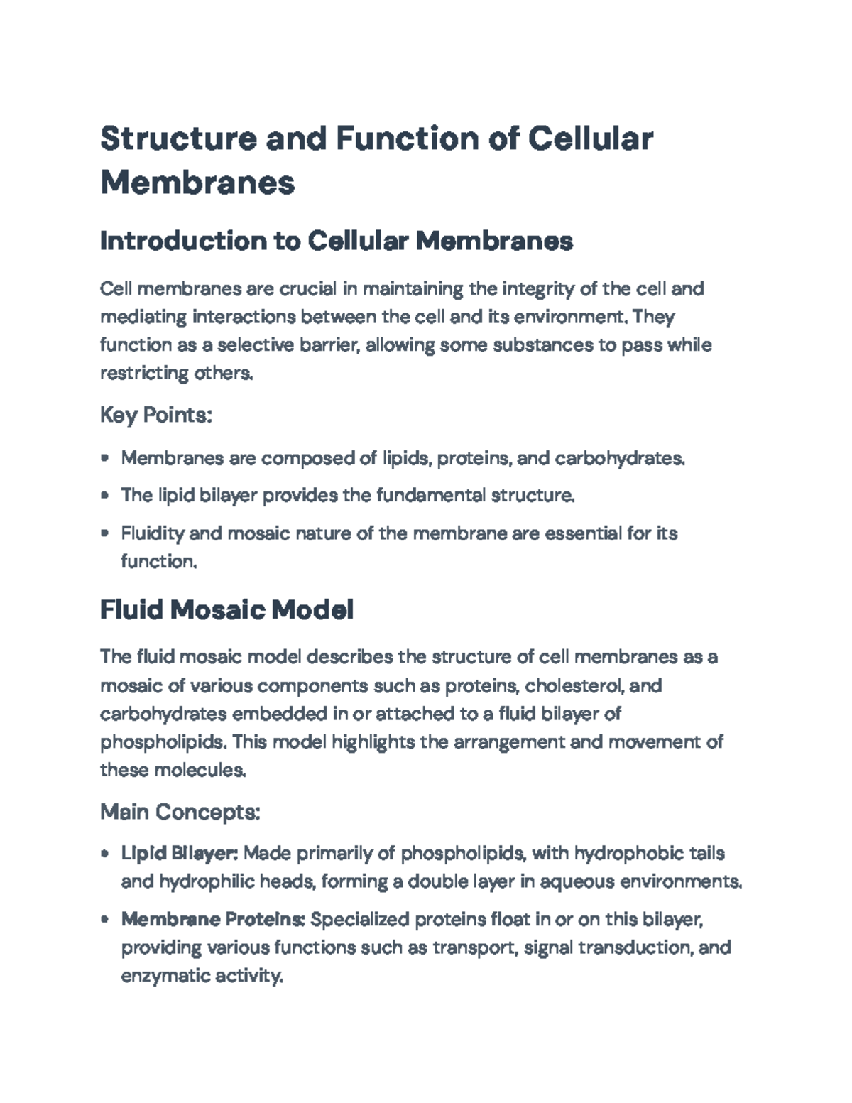 Structure and Function of Cellular Membranes (BIO101 Lecture Notes ...
