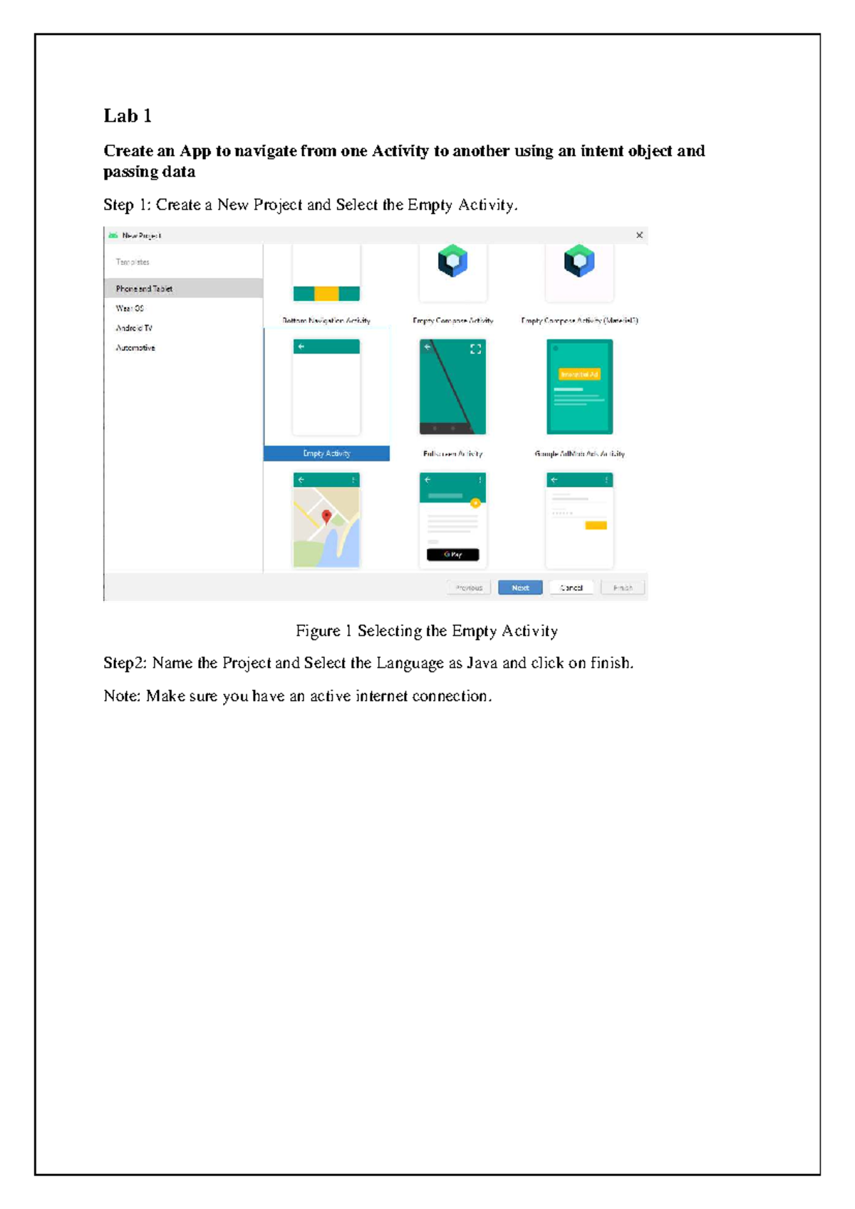 Lab 1: Creating an App with Intent Navigation and Data Passing in Java ...