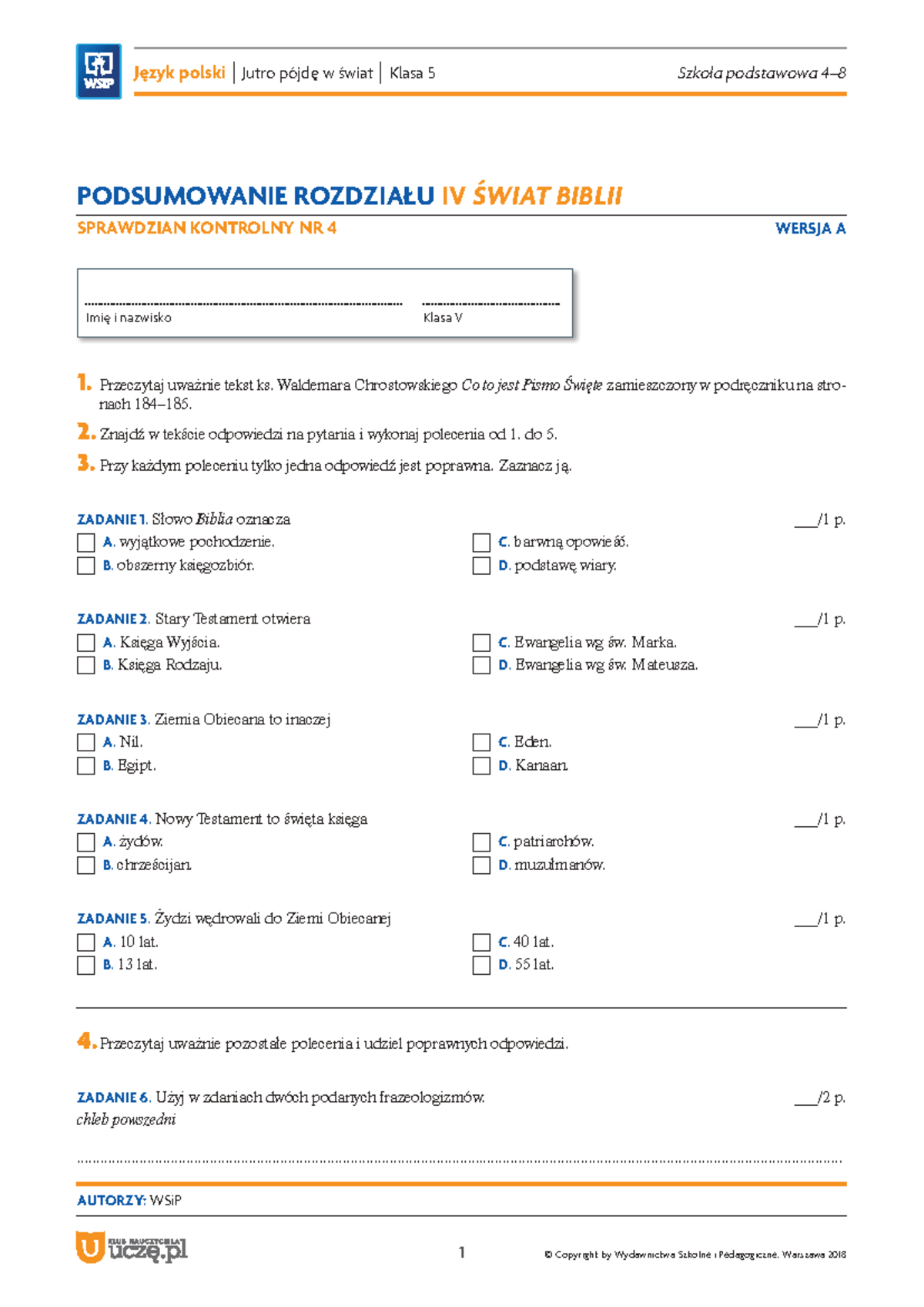 Sprawdzian Z Biblii Magdalena Lotterhoff www.studocu.com