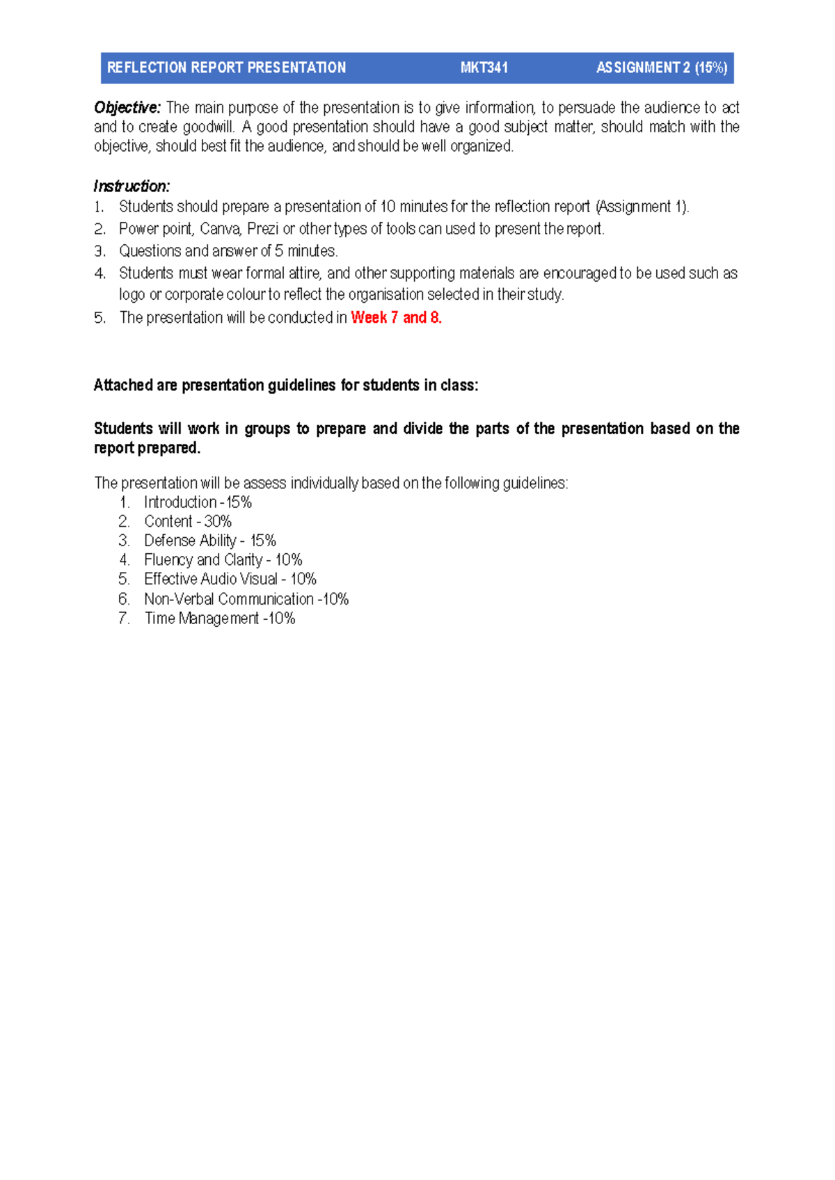 MKT341 Reflection Report Presentation Guidelines - Assignment 2 - Studocu