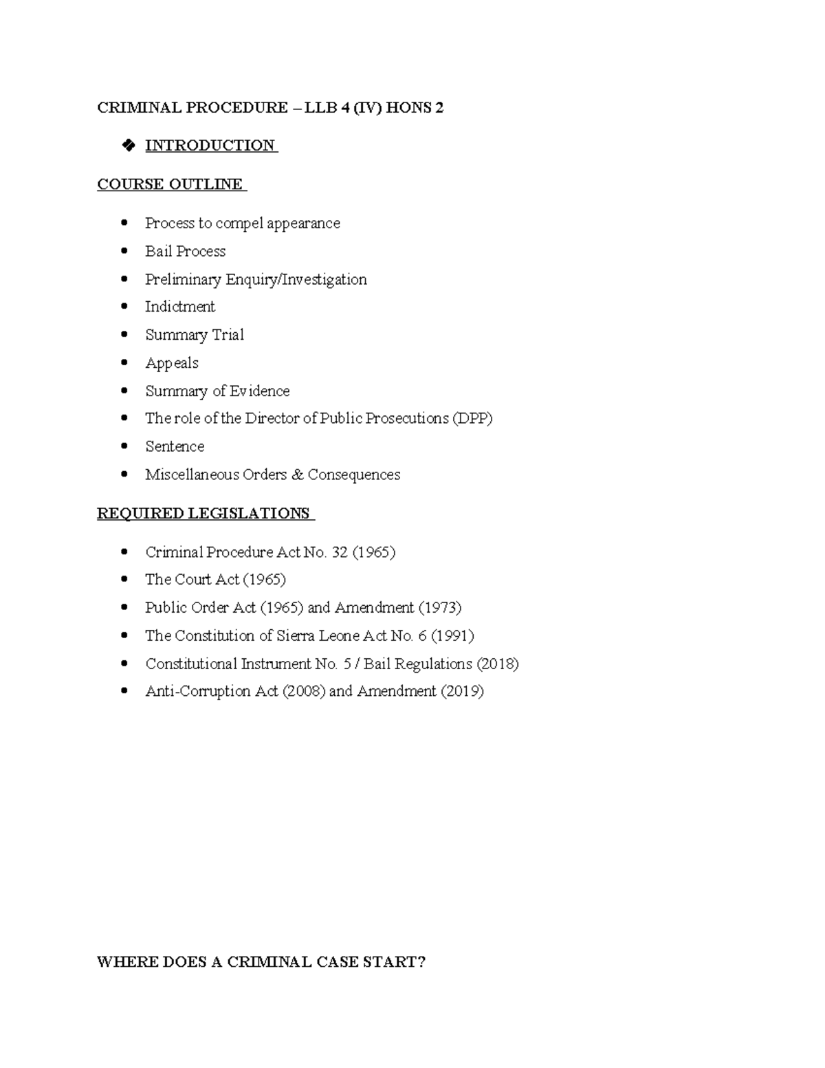 Criminal Procedure LLB 4 HONS 2 - Class Notes (2024-2025) - Studocu
