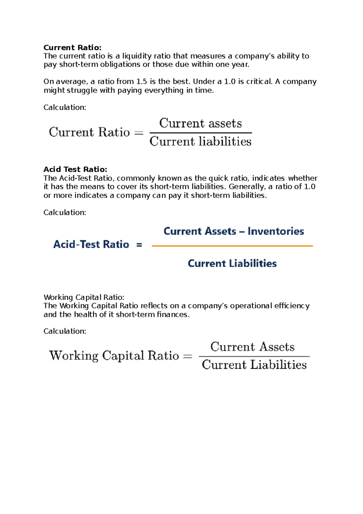 Current Ratio and Related Financial Ratios: Overview and Calculations ...