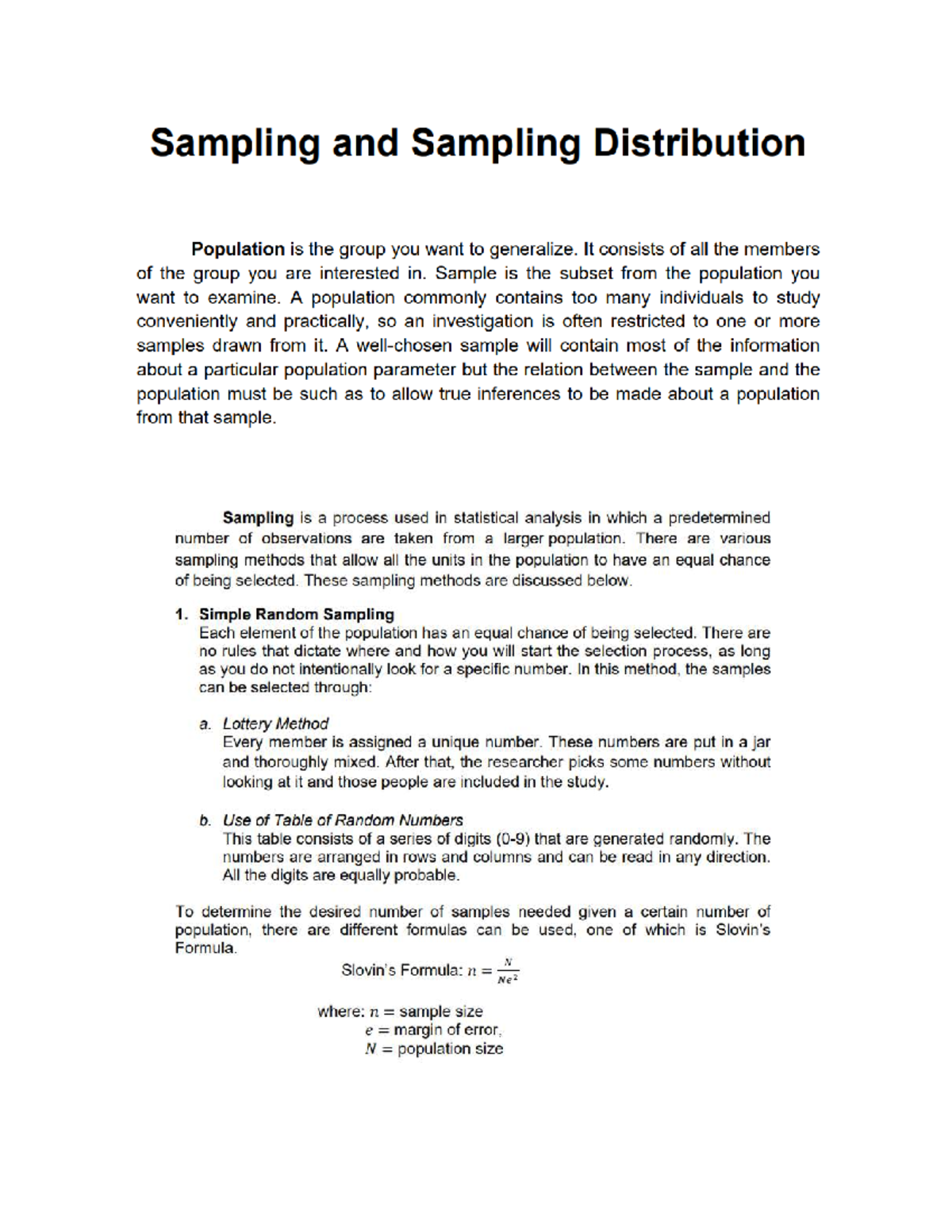 Random Sampling Methods: Understanding Populations and Samples - Studocu