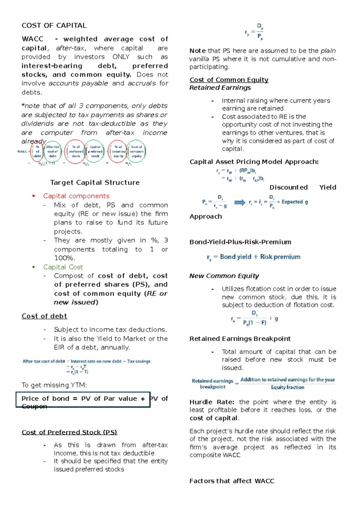 COST OF CAPITAL: WACC Analysis and Components Overview - Studocu