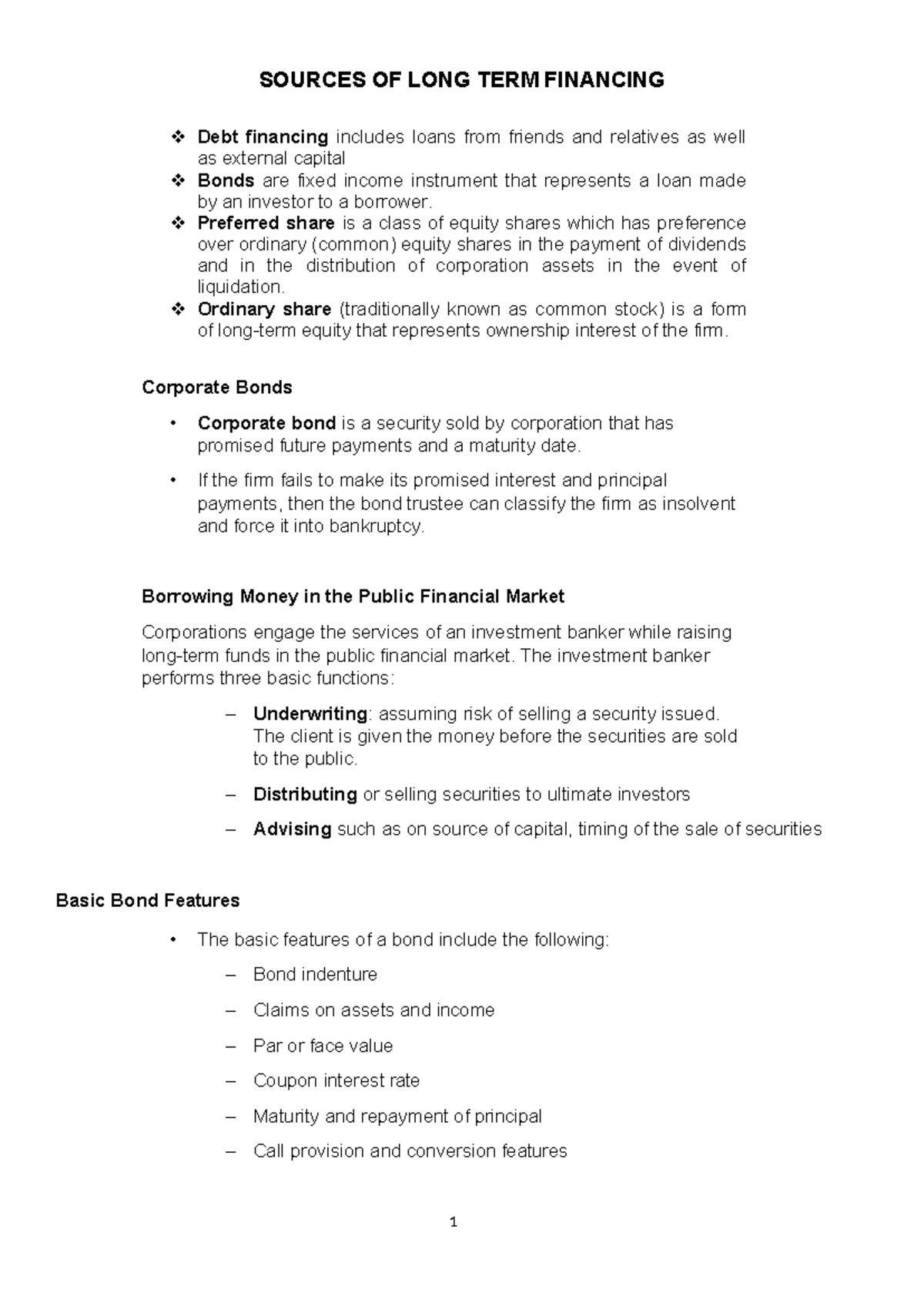 Sources of Long Term Financing: Debt and Equity Analysis 1 1 - Studocu