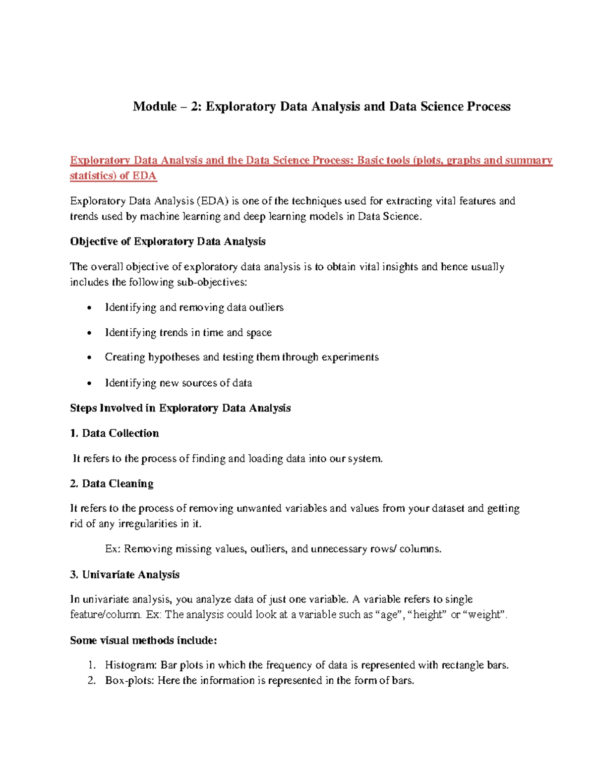 Module 2 IDS: Exploratory Data Analysis & Data Science Process - Studocu