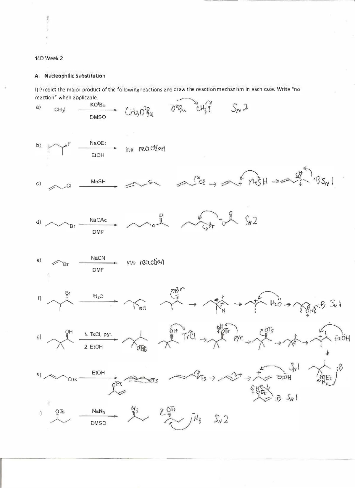 14D Week 4 Key - Elimination Products & Mechanism Predictions - Studocu