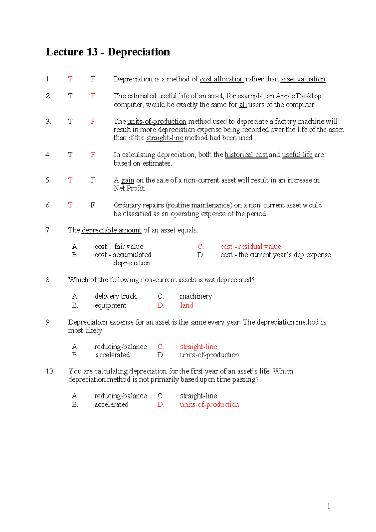 Lecture 13 - Depreciation Solutions and Key Concepts - Studocu