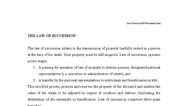 Law of Succession (LAW 101) Lecture Notes on Wills and Estates - Document Preview