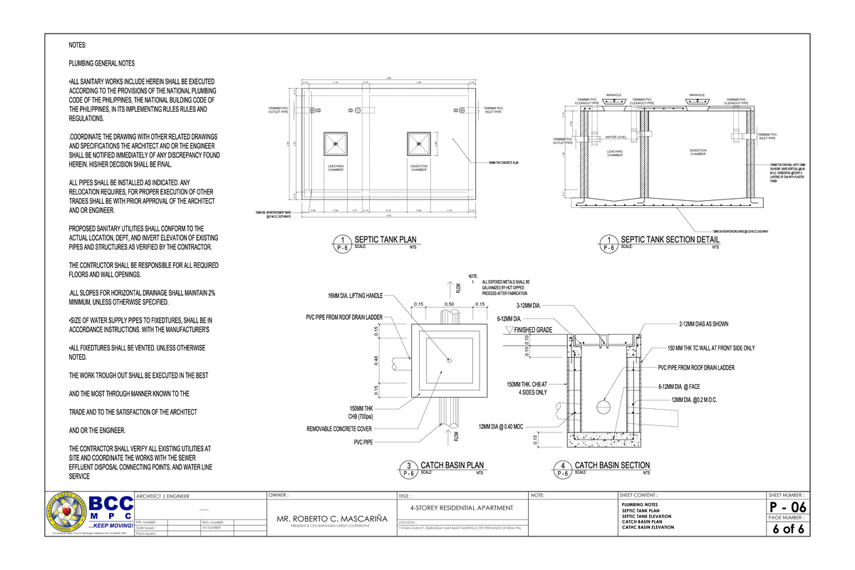 SEPTIC TANK PLAN & DETAILS - PLUMBING NOTES (P-06) - Studocu