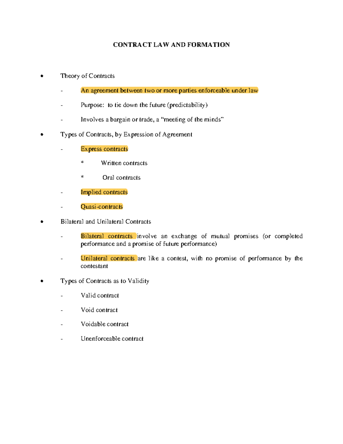 Contract law notes - CONTRACT LAW AND FORMATION Theory of Contracts An ...