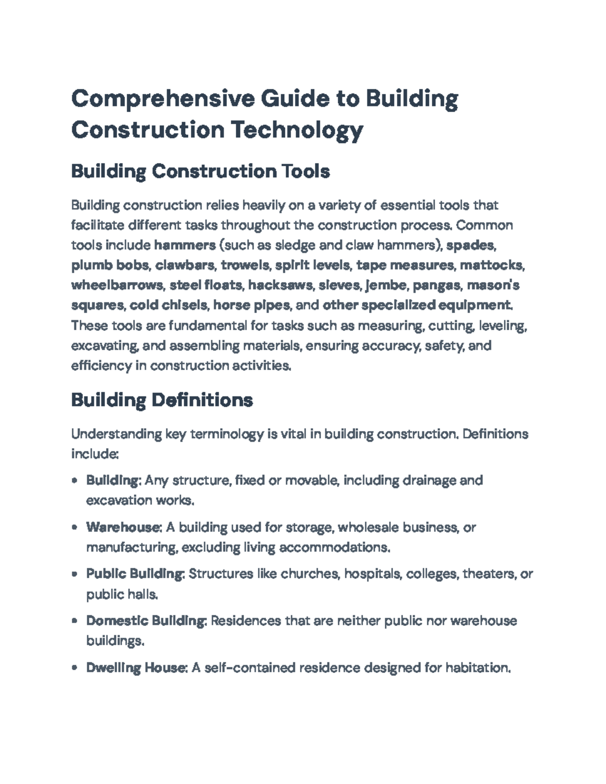 Comprehensive Guide to Building Construction Technology (BCT 101) - Studocu