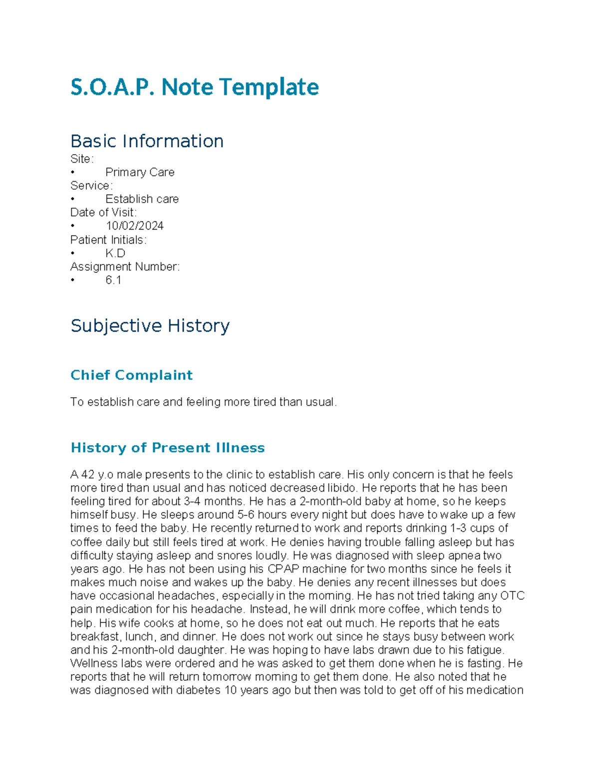 FNP 5 - Establish Care SOAP Note for Sinus Infection - Studocu