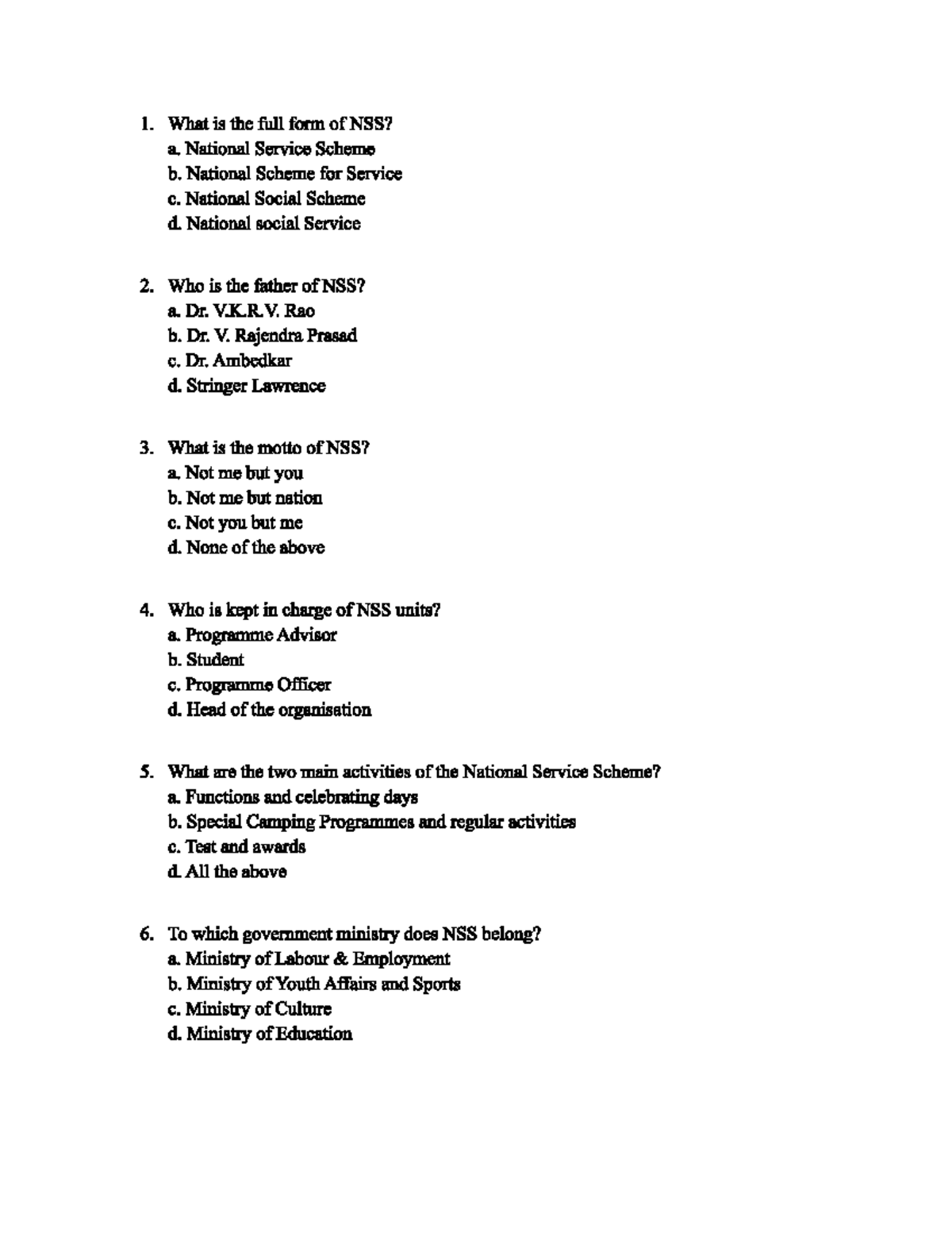 Nss - National Services Schemes - 1. What is the full form of NSS? a ...