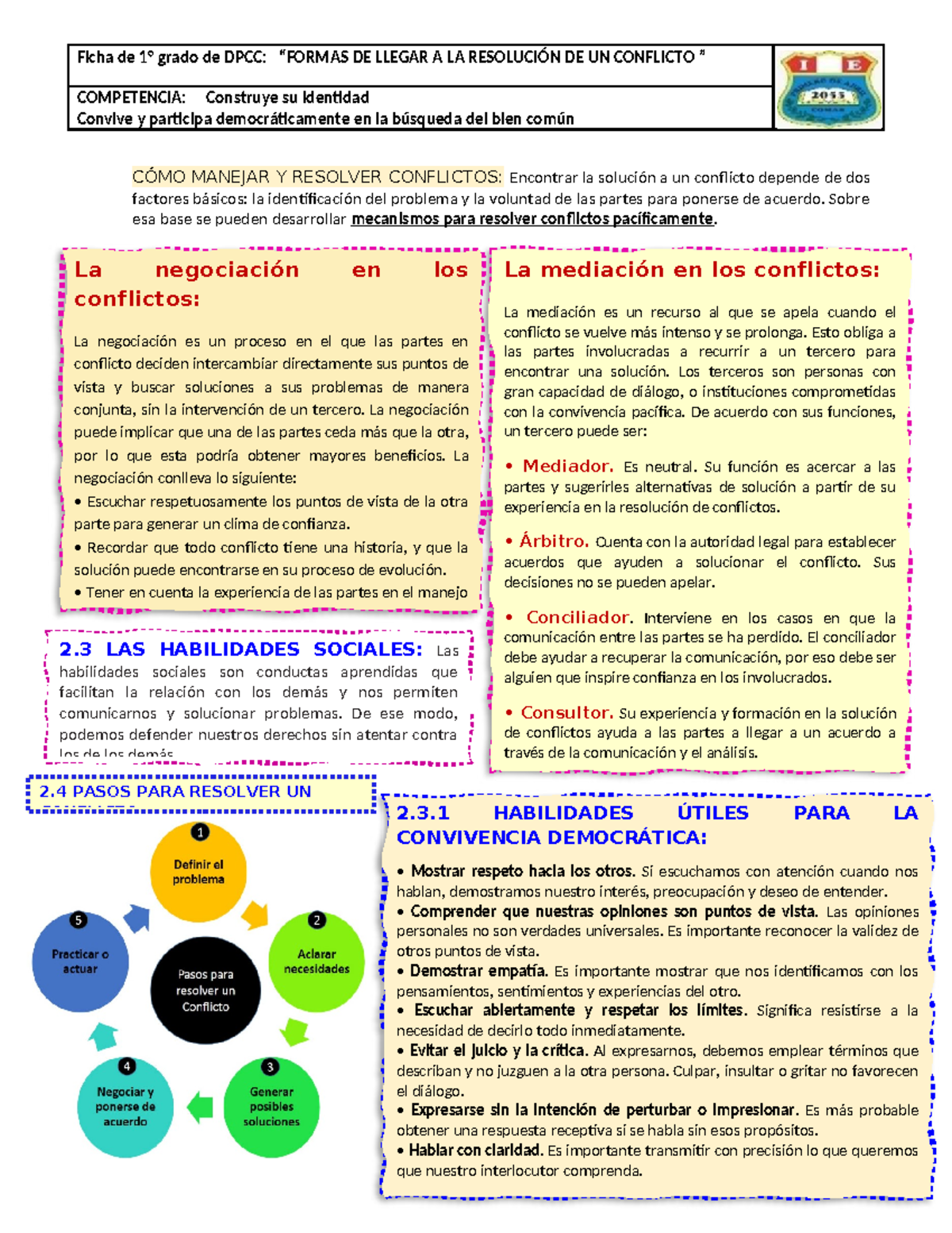 Ficha de Grado DPCC: Resolución de Conflictos y Habilidades Sociales ...