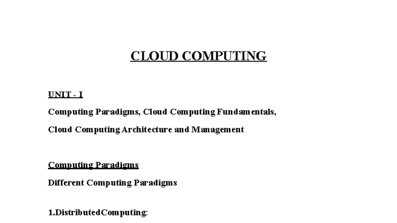 CLOUD COMPUTING NOTES R22: Understanding Computing Paradigms and ...