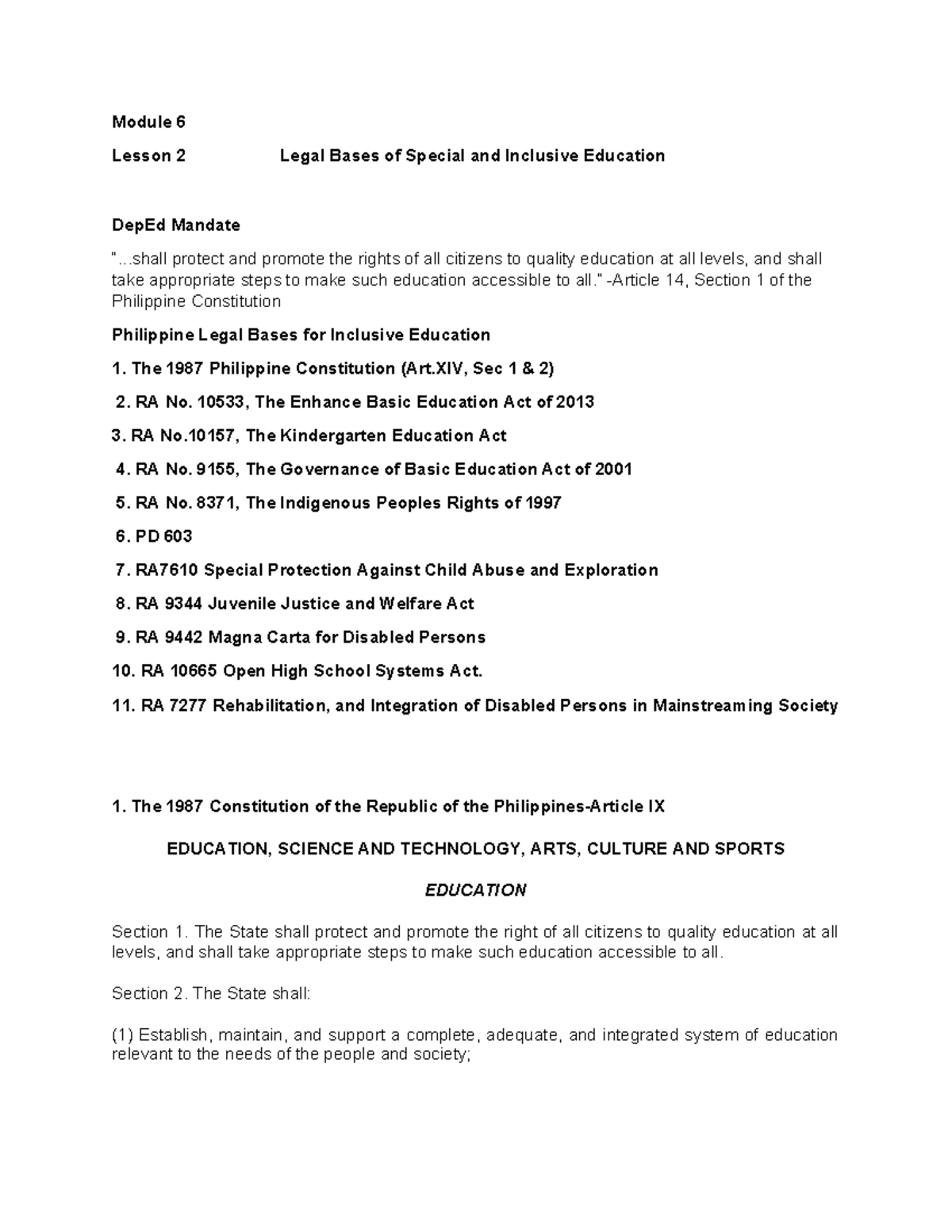 M6 Lesson 2: Legal Bases for Special & Inclusive Education - Studocu