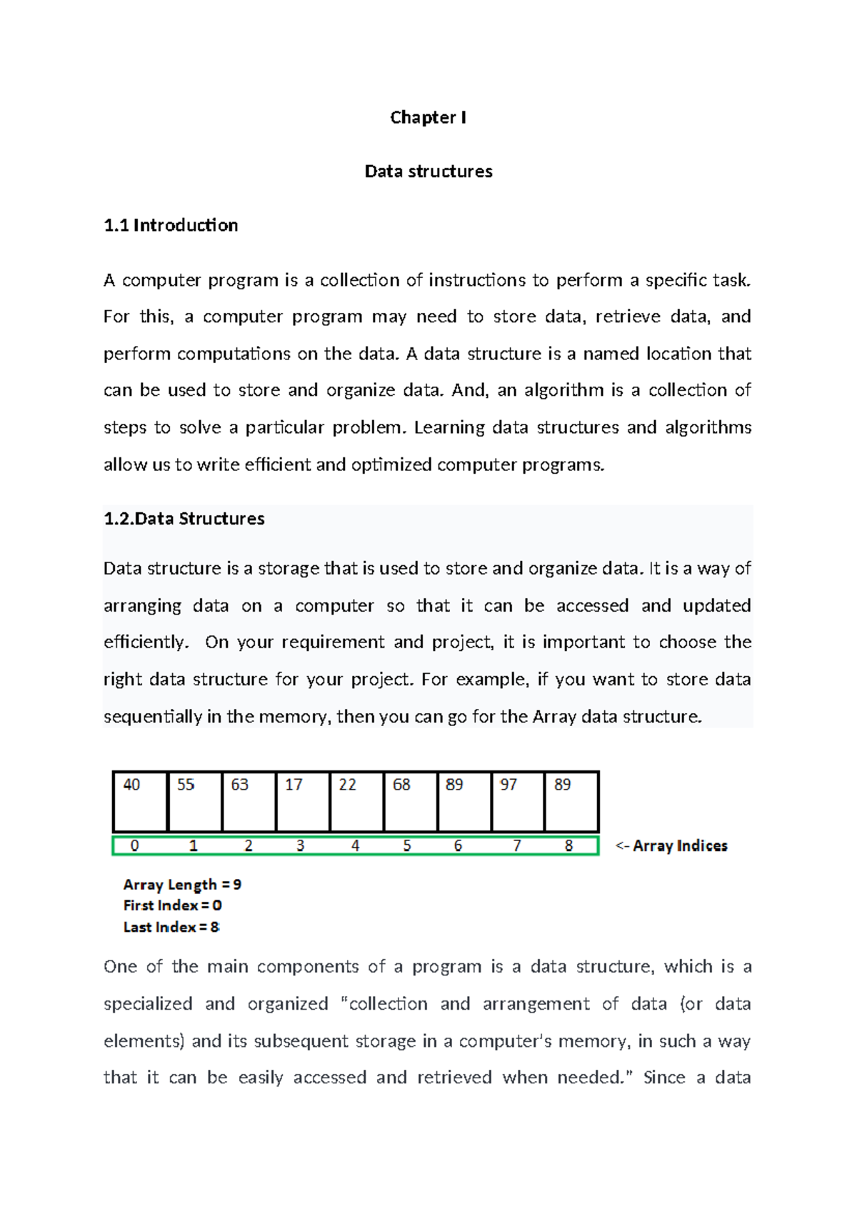 Datastruct complete - Notes - Chapter I Data structures 1 Introduction ...
