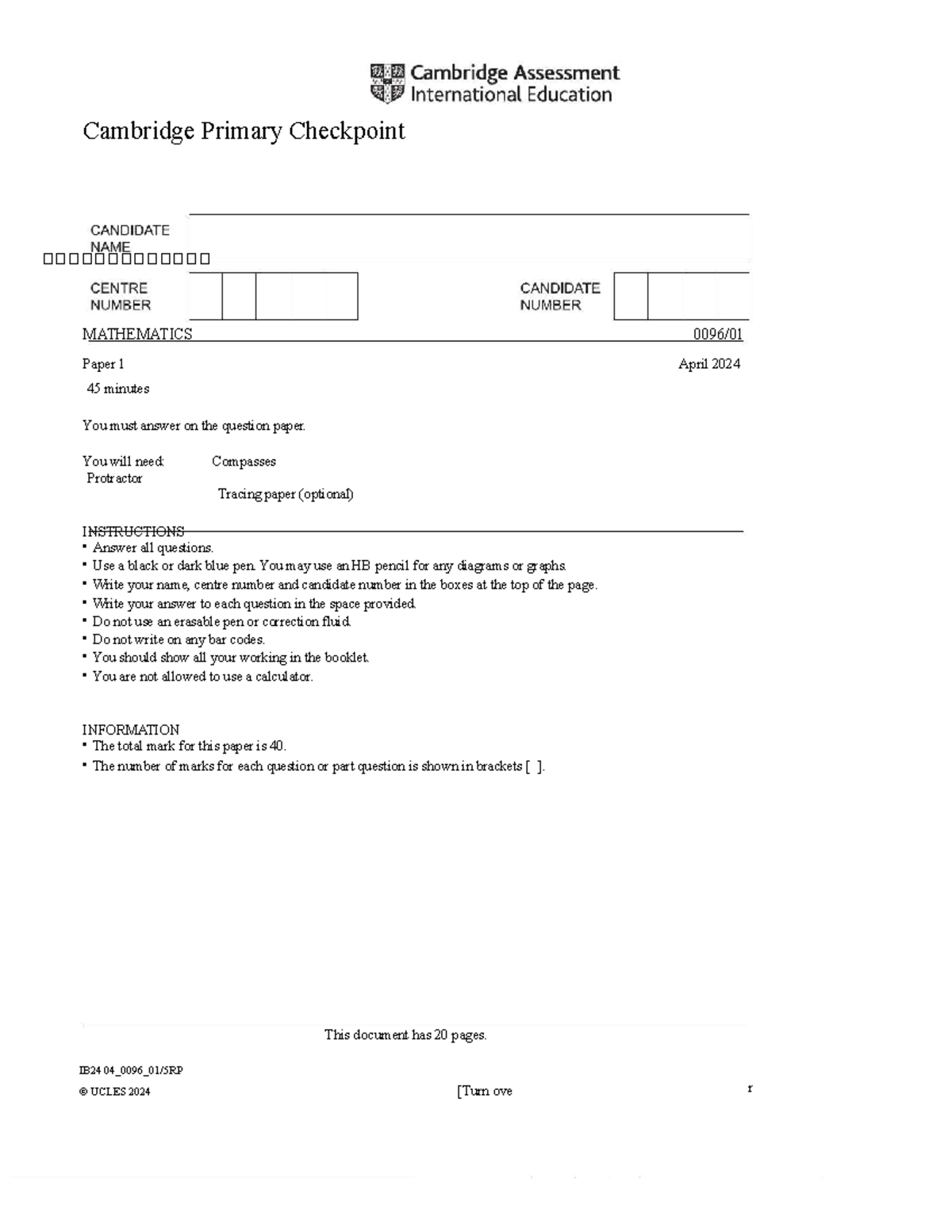 CPC MATHEMATICS Paper 1 April 2024 - 45 Minutes Exam - Studocu