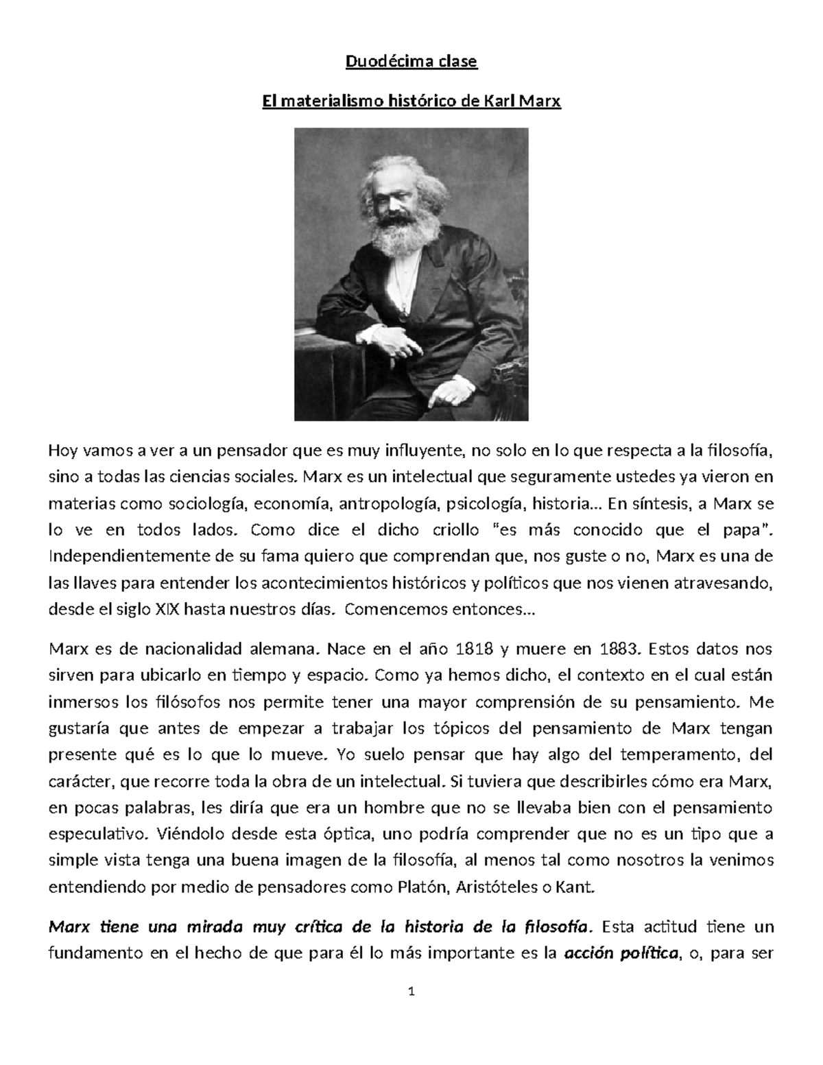 12- Clase sobre el Materialismo Histórico de Karl Marx - Prof. Roldán ...