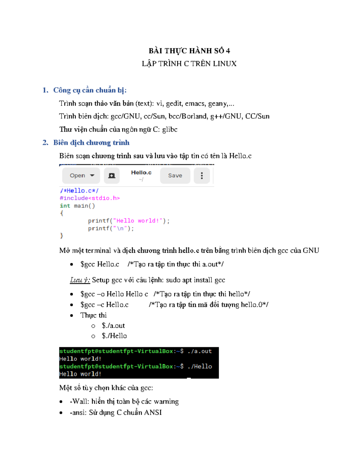 6646975 Practical 04: Lập Trình C Trên Linux và Sử Dụng GCC - Studocu
