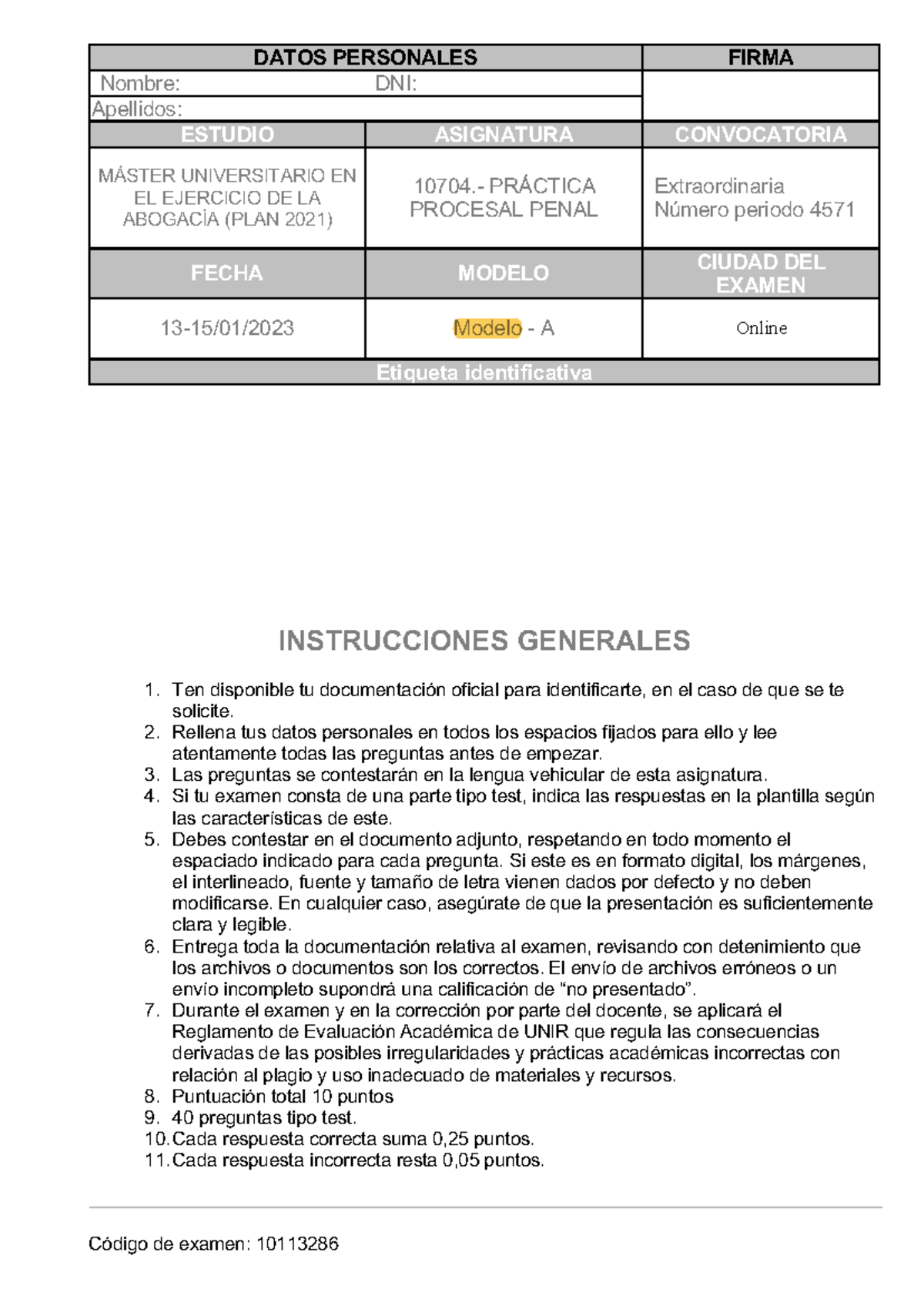 MÁSTER 10704 - Práctica Procesal Penal: Guía para el Examen Extraordinario - Document Preview