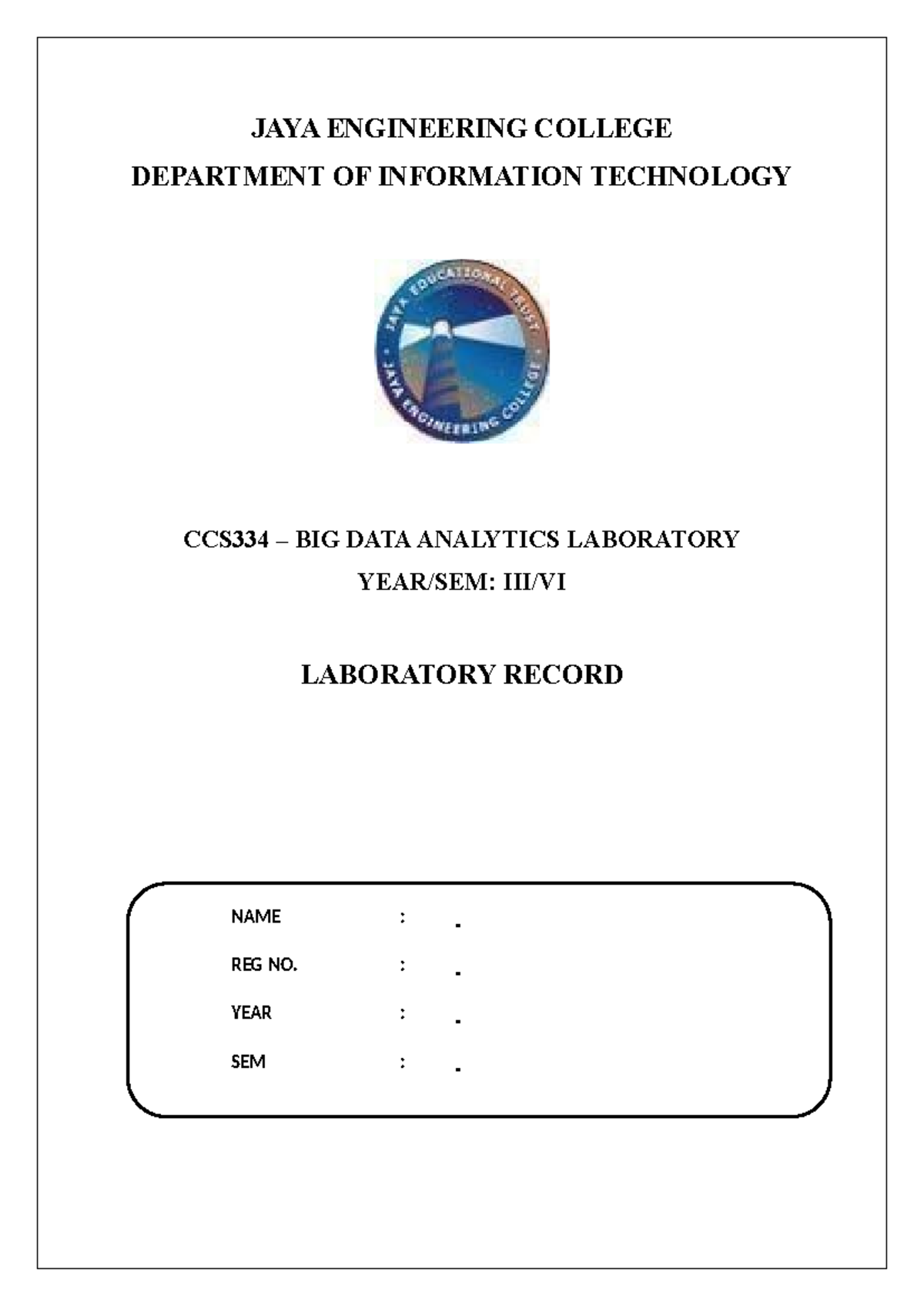 CCS334 Big Data Analytics Laboratory Notes - Anna University - Studocu