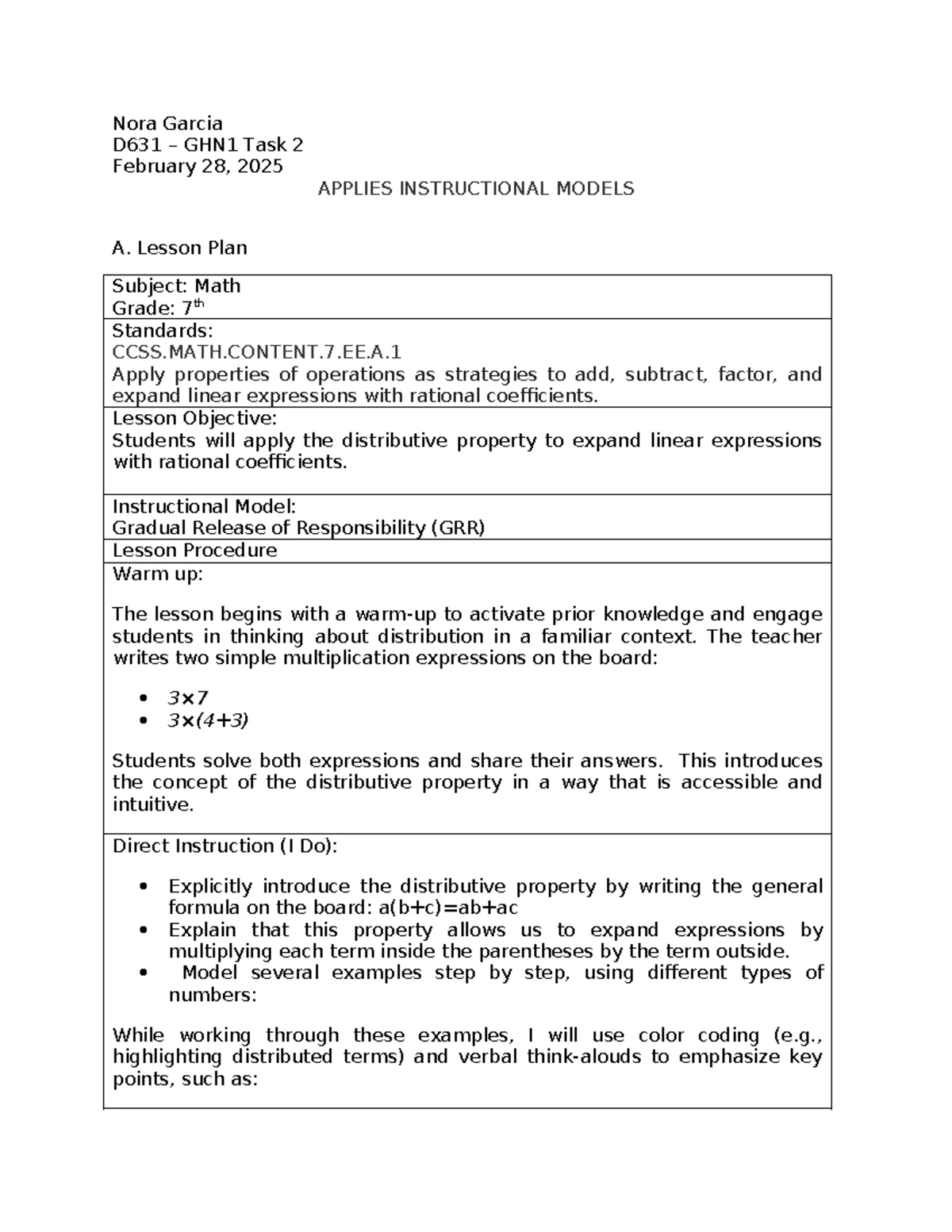 D631 Task 1 - Curriculum Proposal for 8th Grade Math Class - Studocu