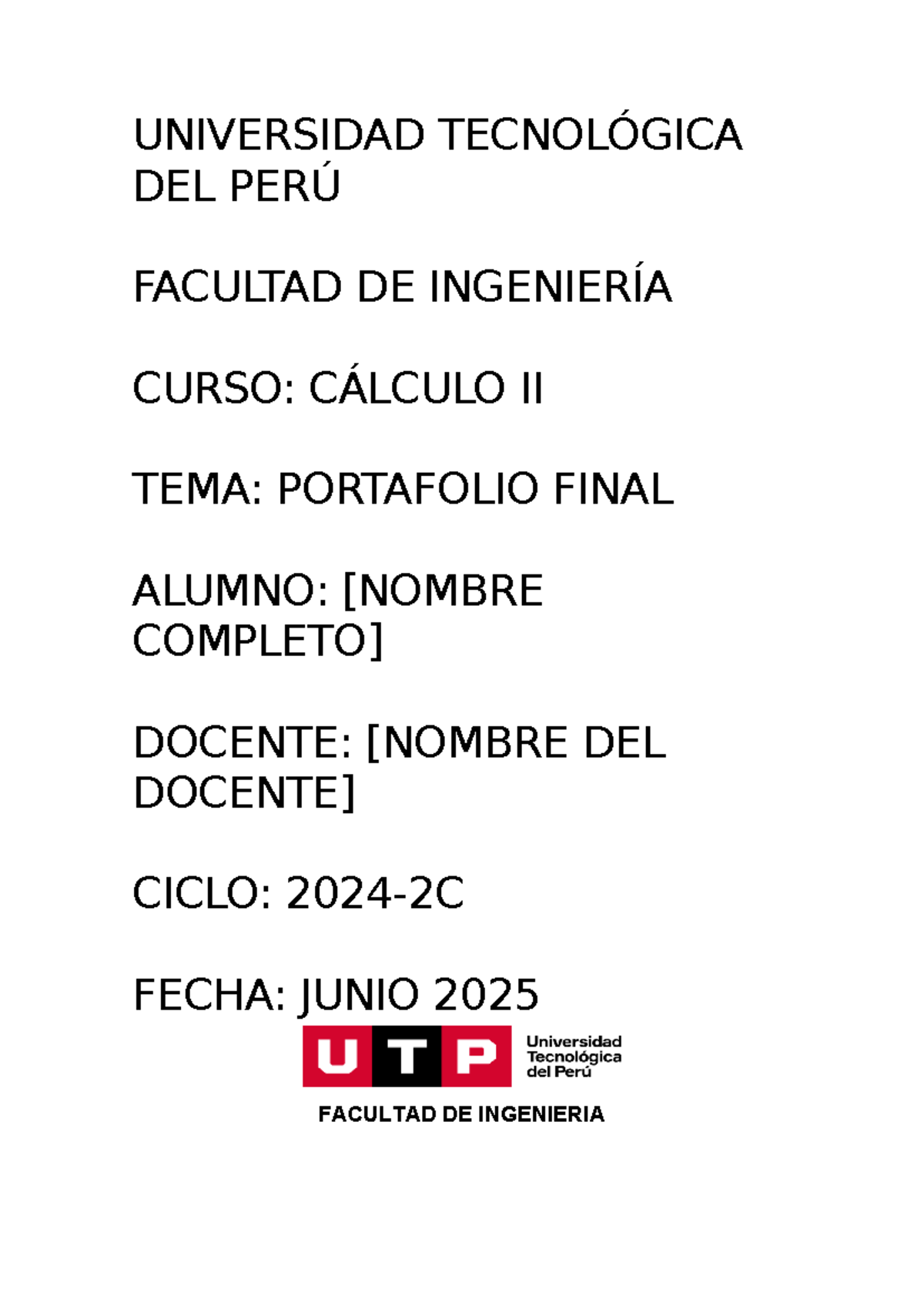 Portafolio Final Cálculo II (C 2) 2025: Prototipos y Aplicaciones de Integrales - Document Preview