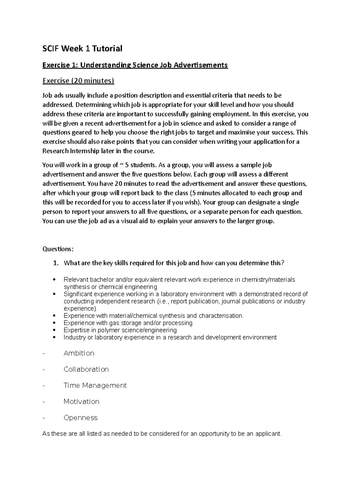SCIF-111 Exercise 1: Analyzing Science Job Advertisements - Studocu