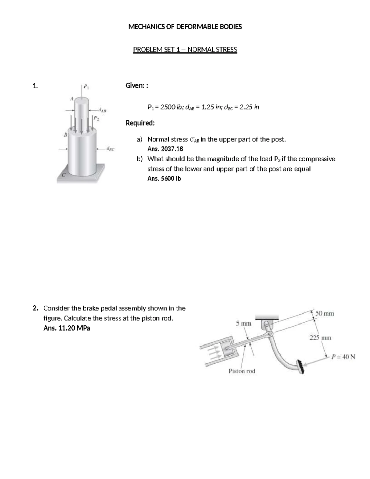 Engineering Practice Problems - Normal, Shearing, and Thermal Stresses ...