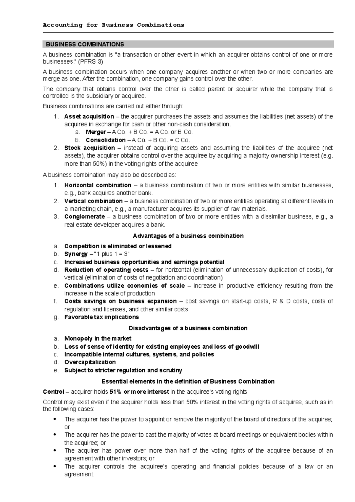 Accounting for Business Combinations: Key Concepts and Methods - Studocu