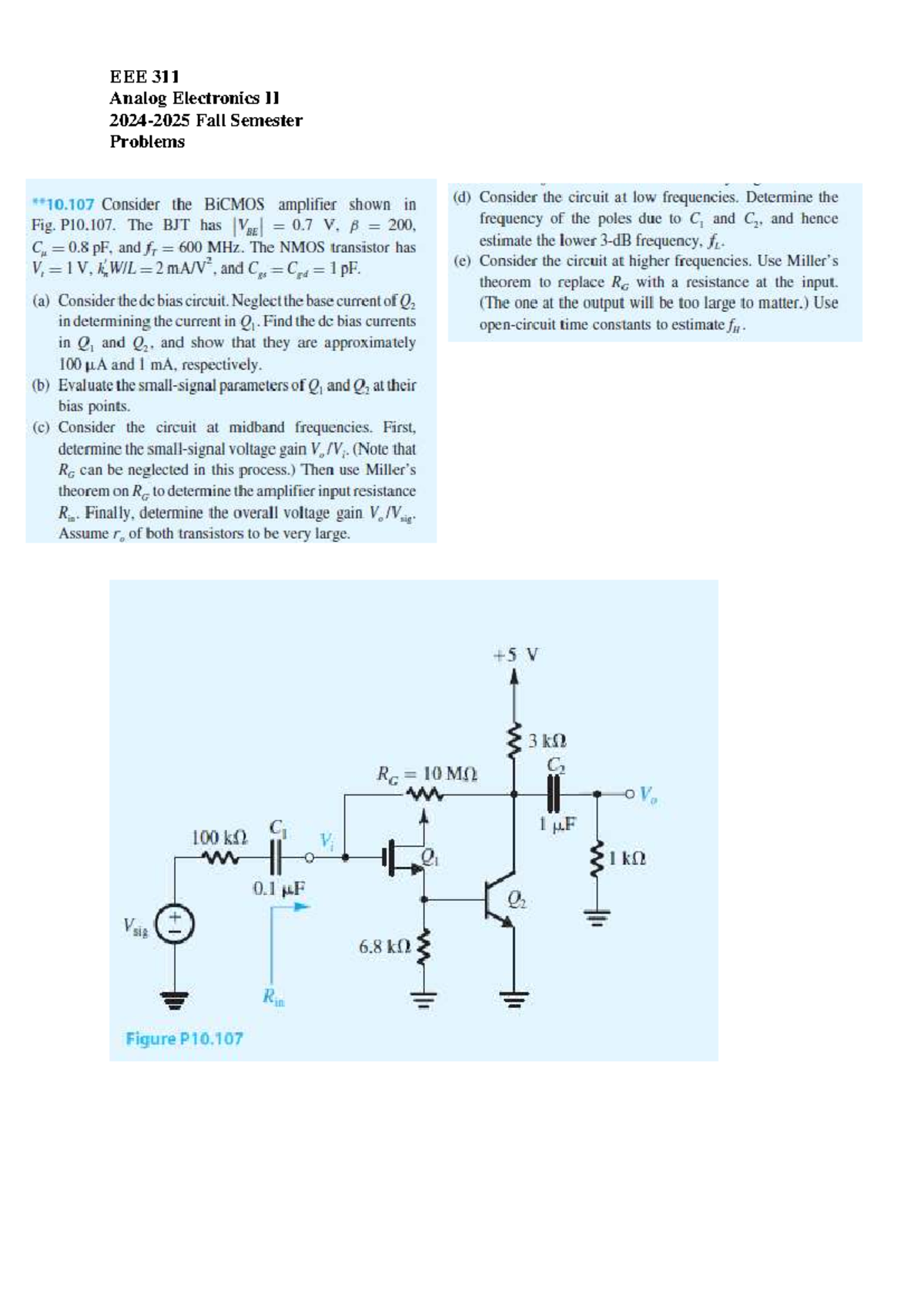 EEE311 Problems - Analog Electronics I - EEE 311 Analog Electronics II ...