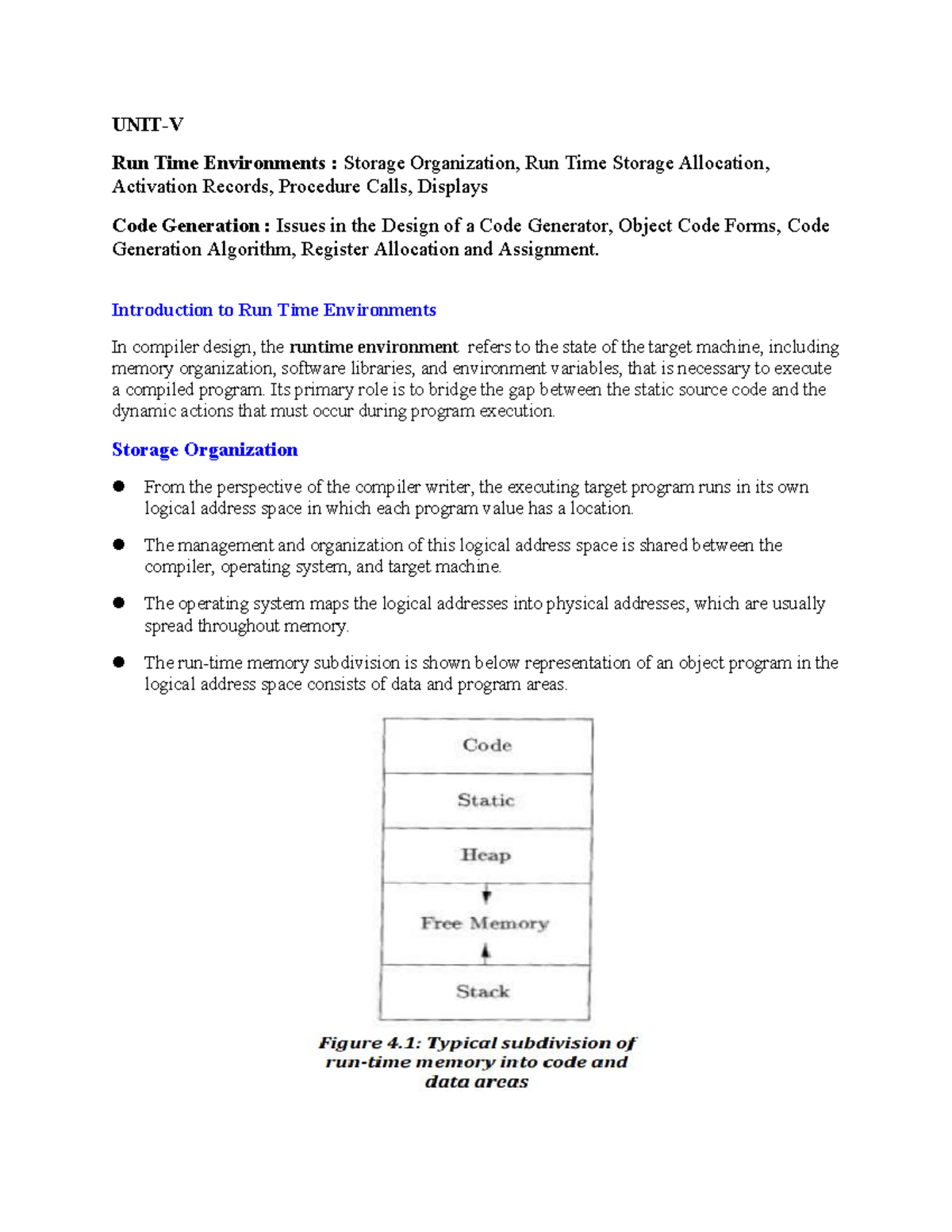 CD UNIT-5: Run Time Environments & Code Generation in Compiler Design ...