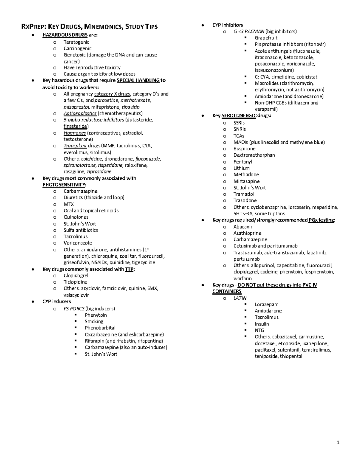 RXPREP: Key Drugs, Mnemonics, and Study Tips for Hazardous Drugs - Studocu