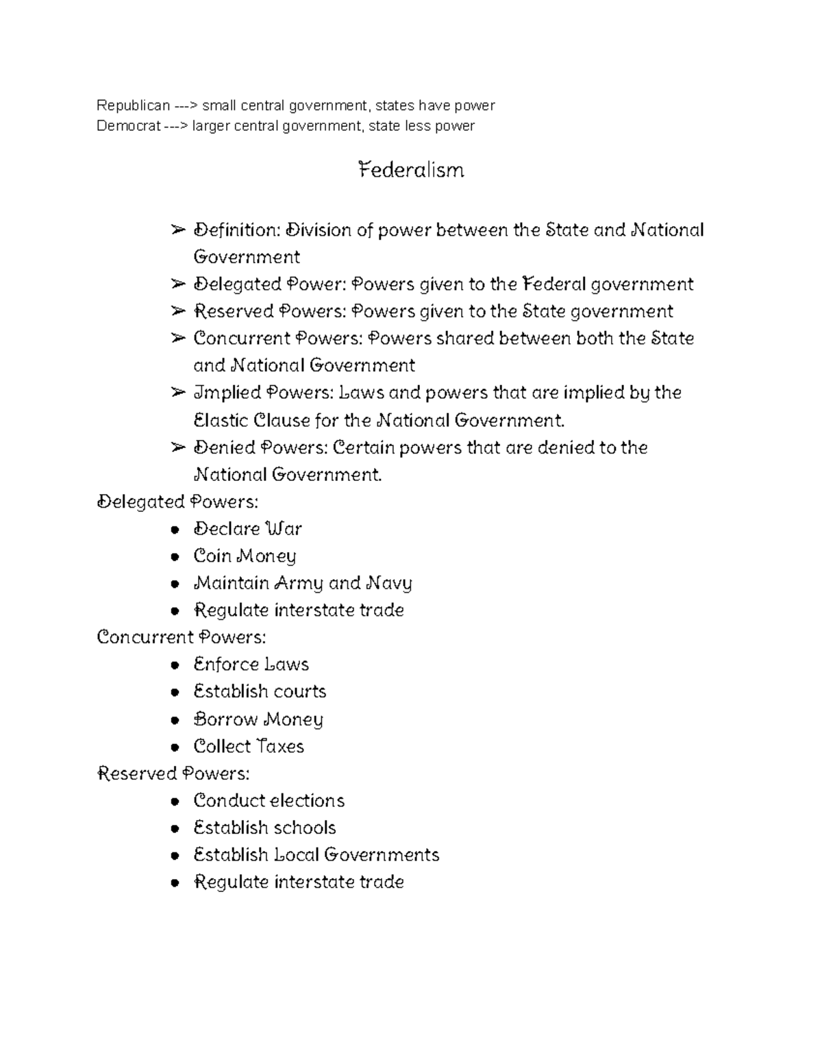 US GOV - Federalism Overview and Key Power Divisions - Studocu