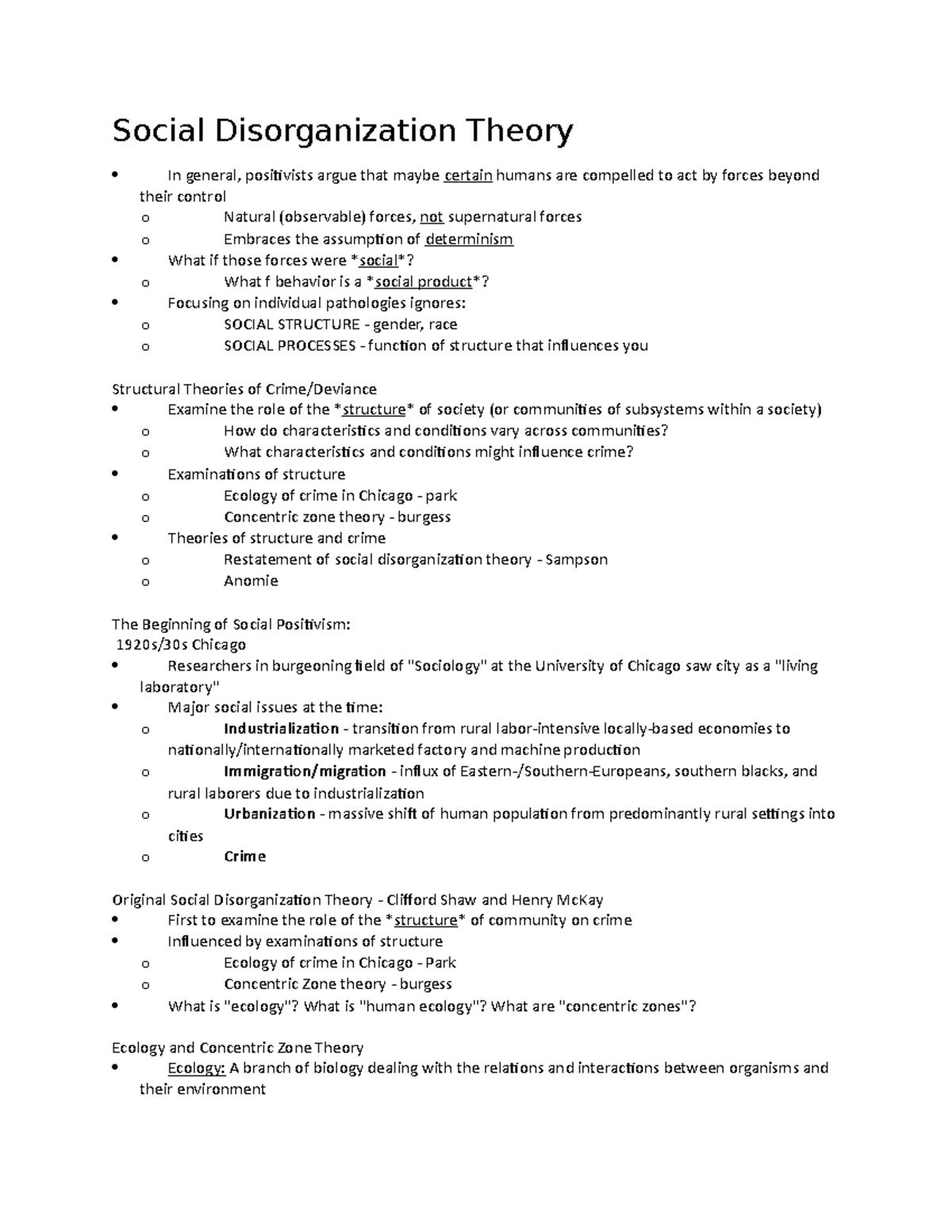 SOC 101: Final Exam Notes on Social Disorganization Theory - Studocu