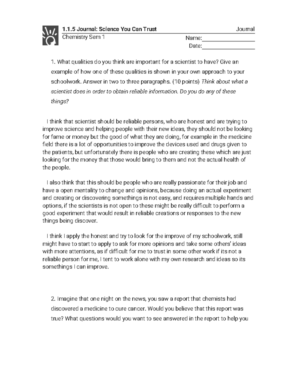 1.1.5 Journal - Science You Can Trust (Journal) - 1.1 Journal 
