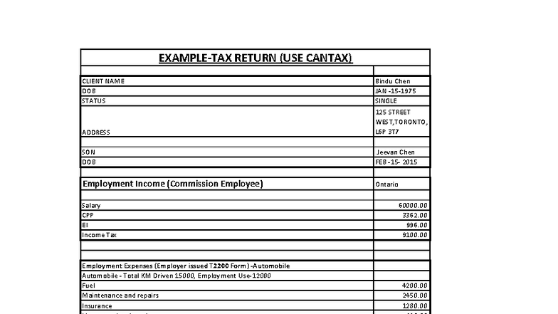 Tax Return Example 1 (Cantax) for Bindu Chen - Studocu