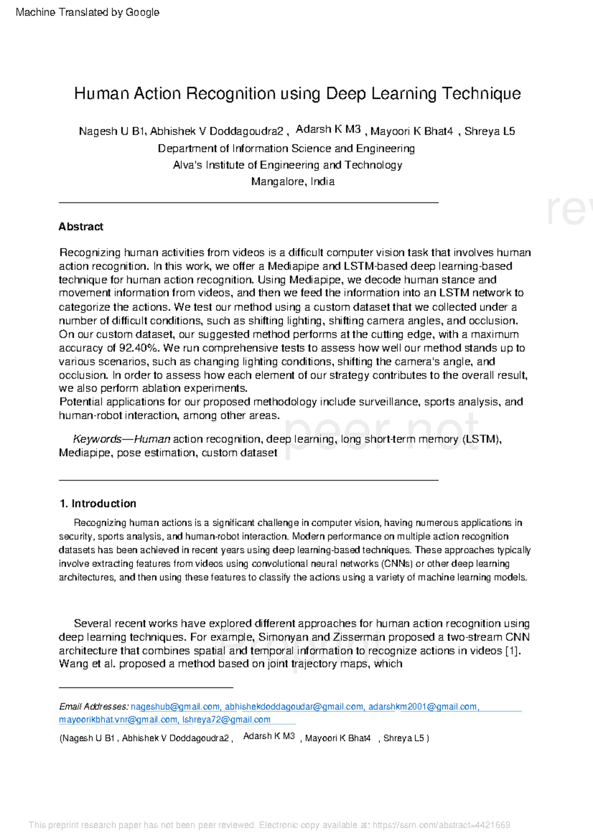 Machine Translated Google Human Action Recognition Using Mediapipe ...