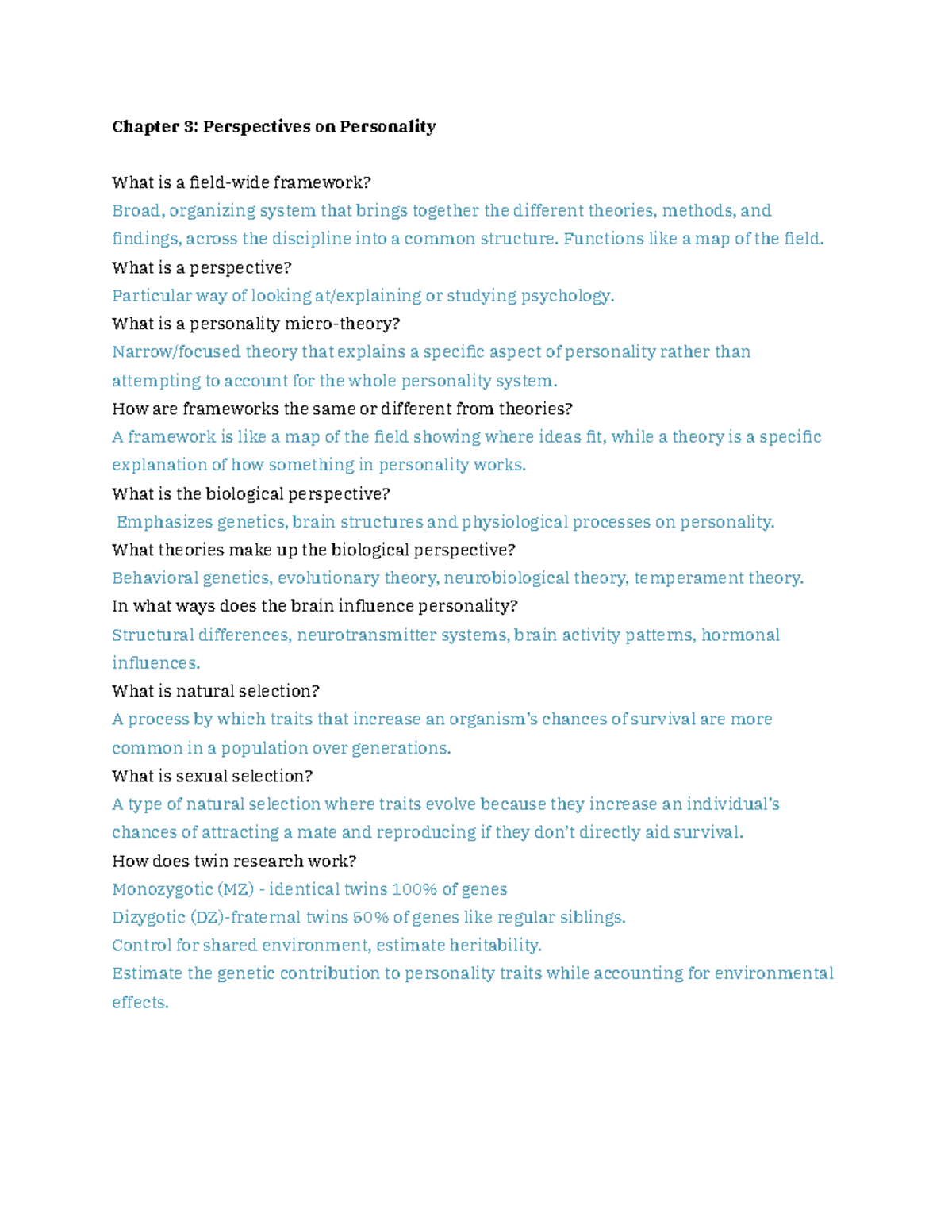 Personality Study Guide: Quiz 2 Concepts & Perspectives - Studocu