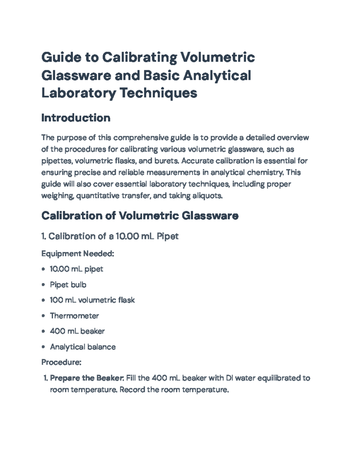Calibration of Volumetric Glassware & Basic Lab Techniques Guide - Studocu